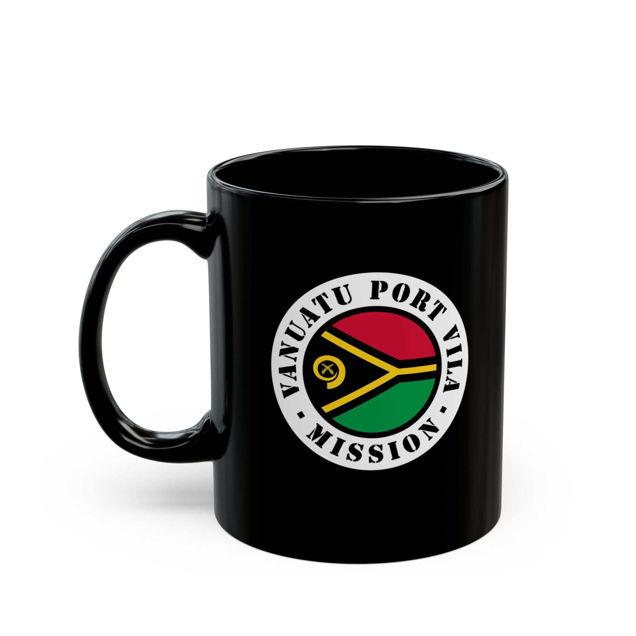 Vanuatu Port Vila Mission Circular Flag Black Ceramic Mug - Mission Wishlist - LDS Missionary Gift Store