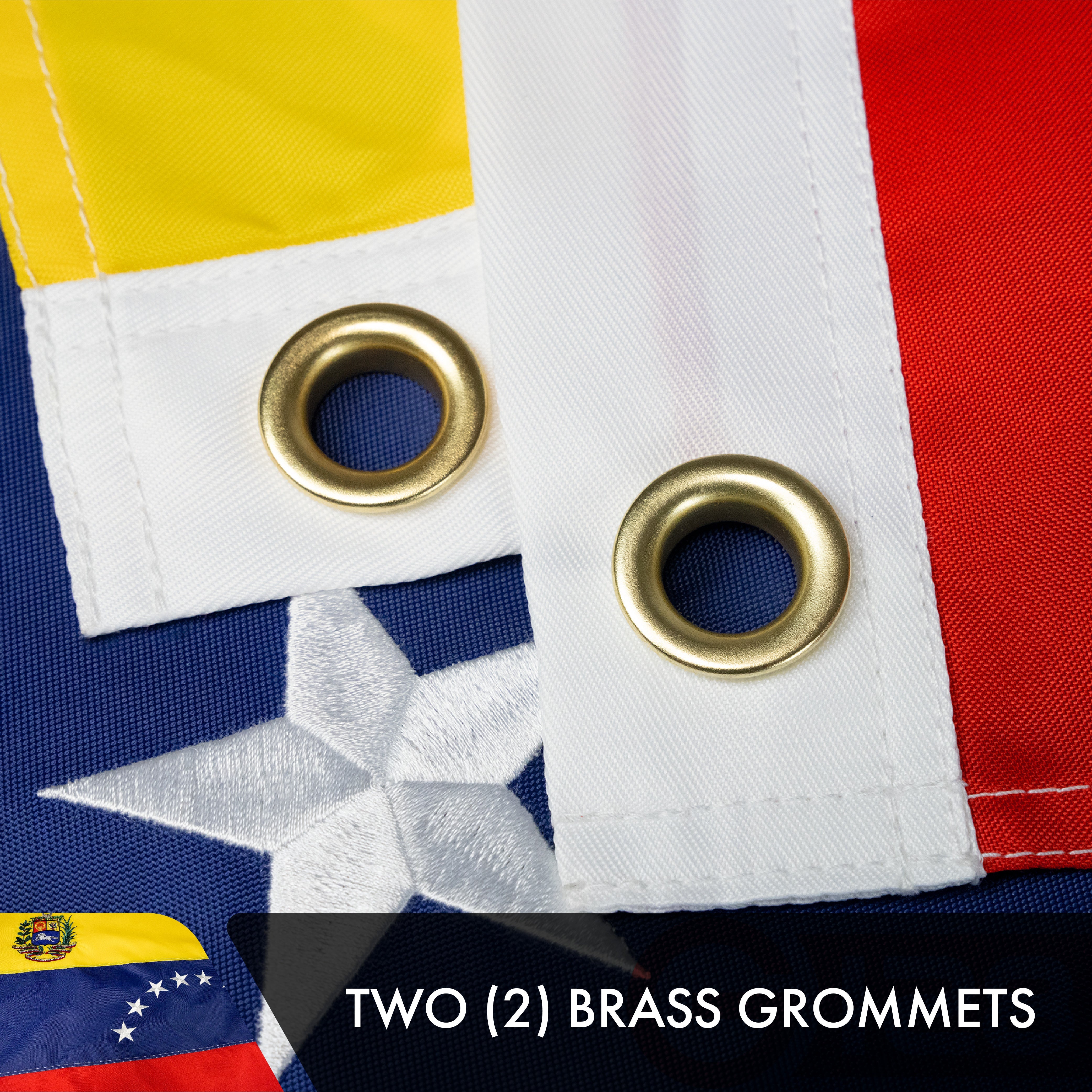 G128 Venezuela (Venezuelan) Flag | 3x5 feet | Double Sided Embroidered 210D Indoor/Outdoor, Brass Grommets, Heavy Duty Polyester