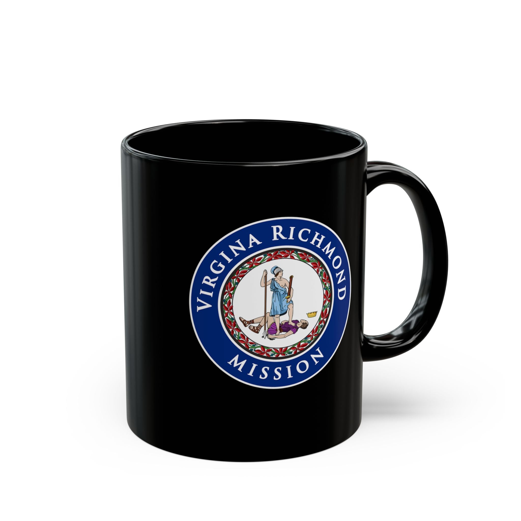 Virginia Richmond Mission State Flag Logo Ceramic Mug Black Name - Latter-Day Saint LDS Missionary Gift - Book of Mormon