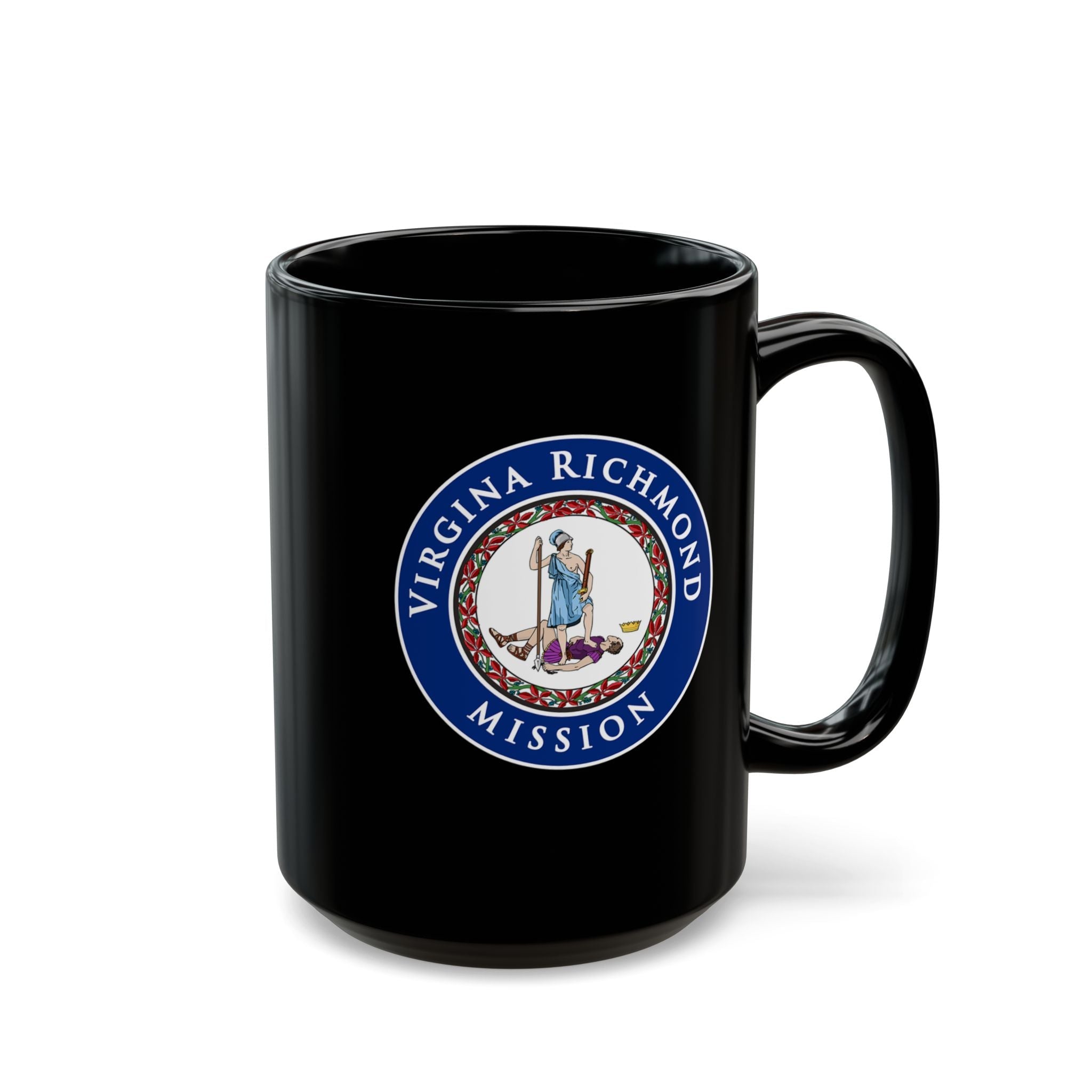 Virginia Richmond Mission State Flag Logo Ceramic Mug Black Name - Latter-Day Saint LDS Missionary Gift - Book of Mormon