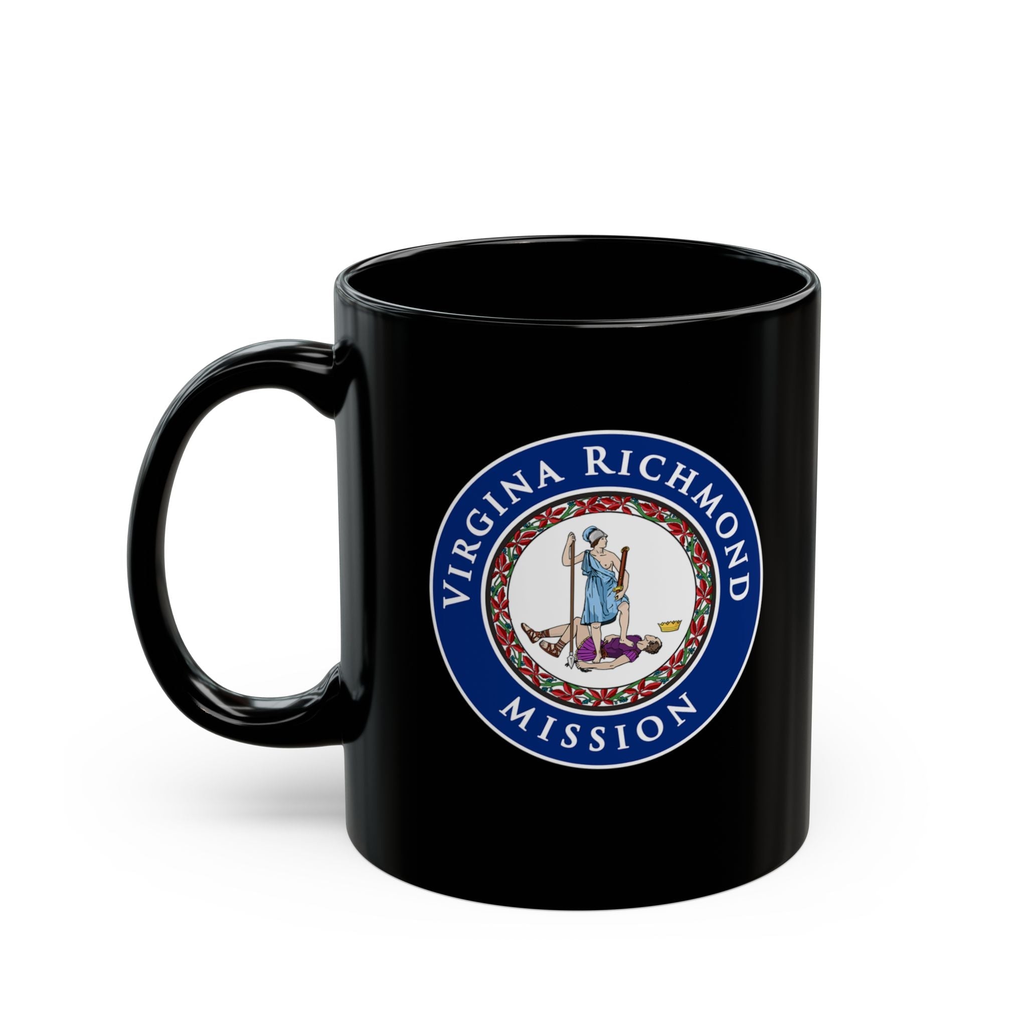 Virginia Richmond Mission State Flag Logo Ceramic Mug Black Name - Latter-Day Saint LDS Missionary Gift - Book of Mormon
