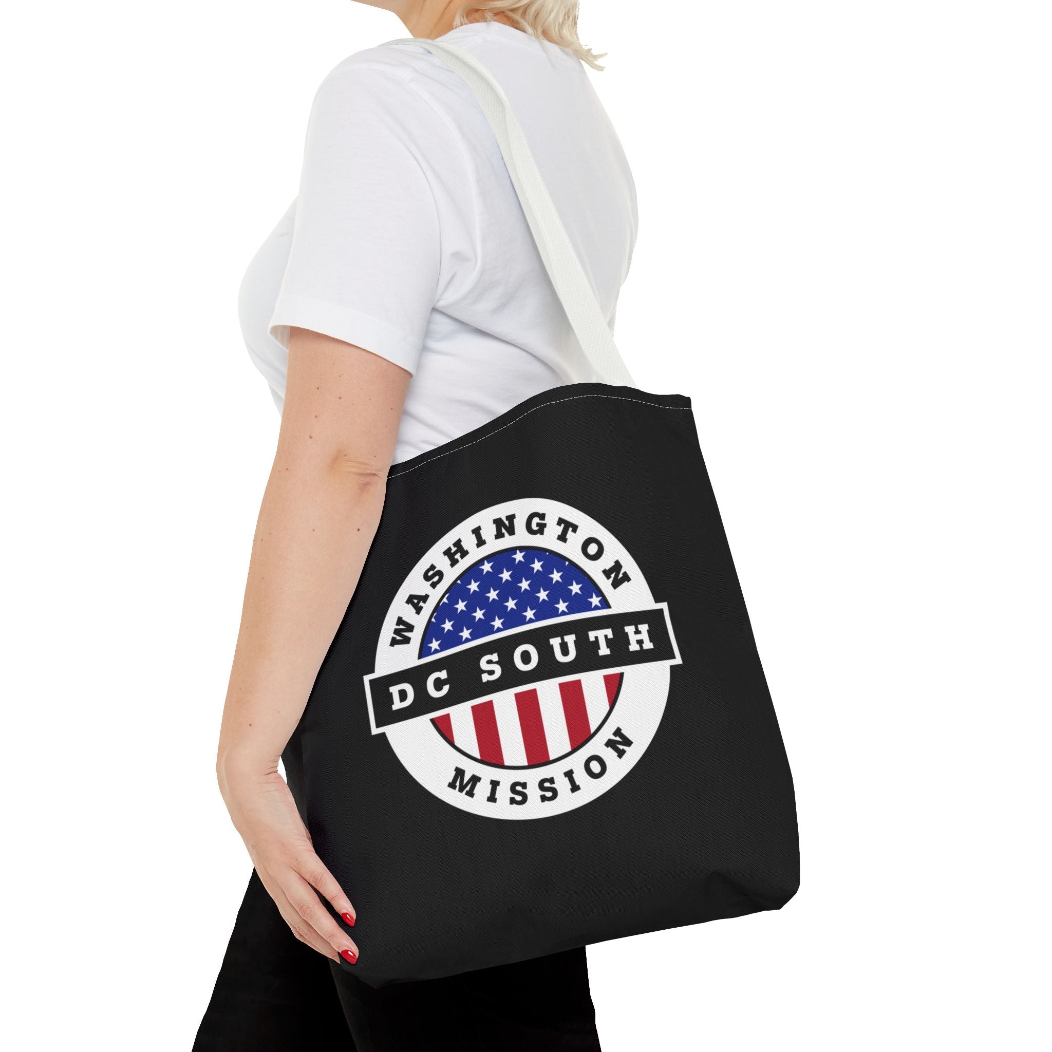 Washington DC South Mission USA Flag Logo Tote Bag Black - Mission Wishlist - LDS Missionary Gift Store