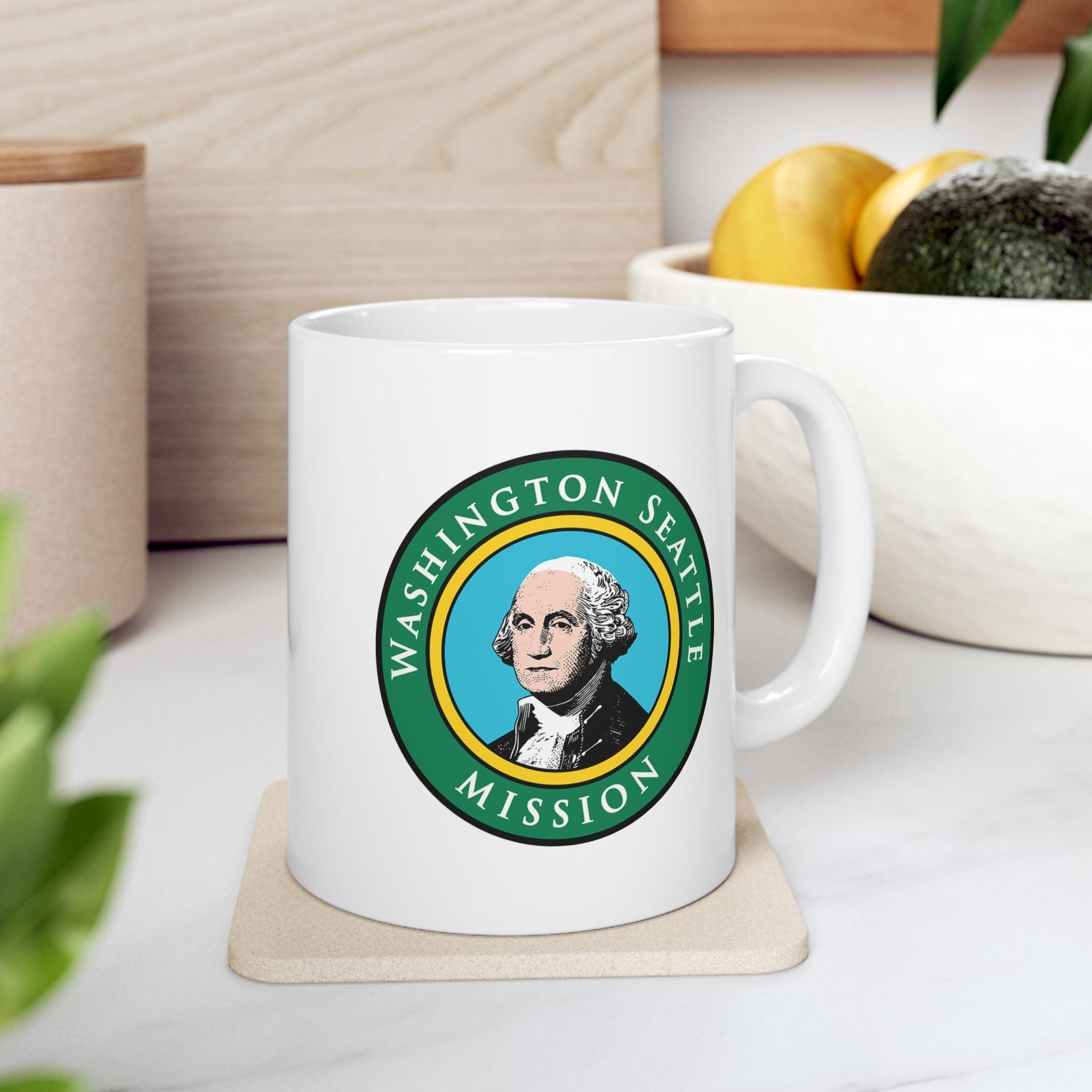Washington Seattle Mission State Flag Logo Ceramic Mug White - Latter-Day Saint LDS Missionary Gift - Book of Mormon
