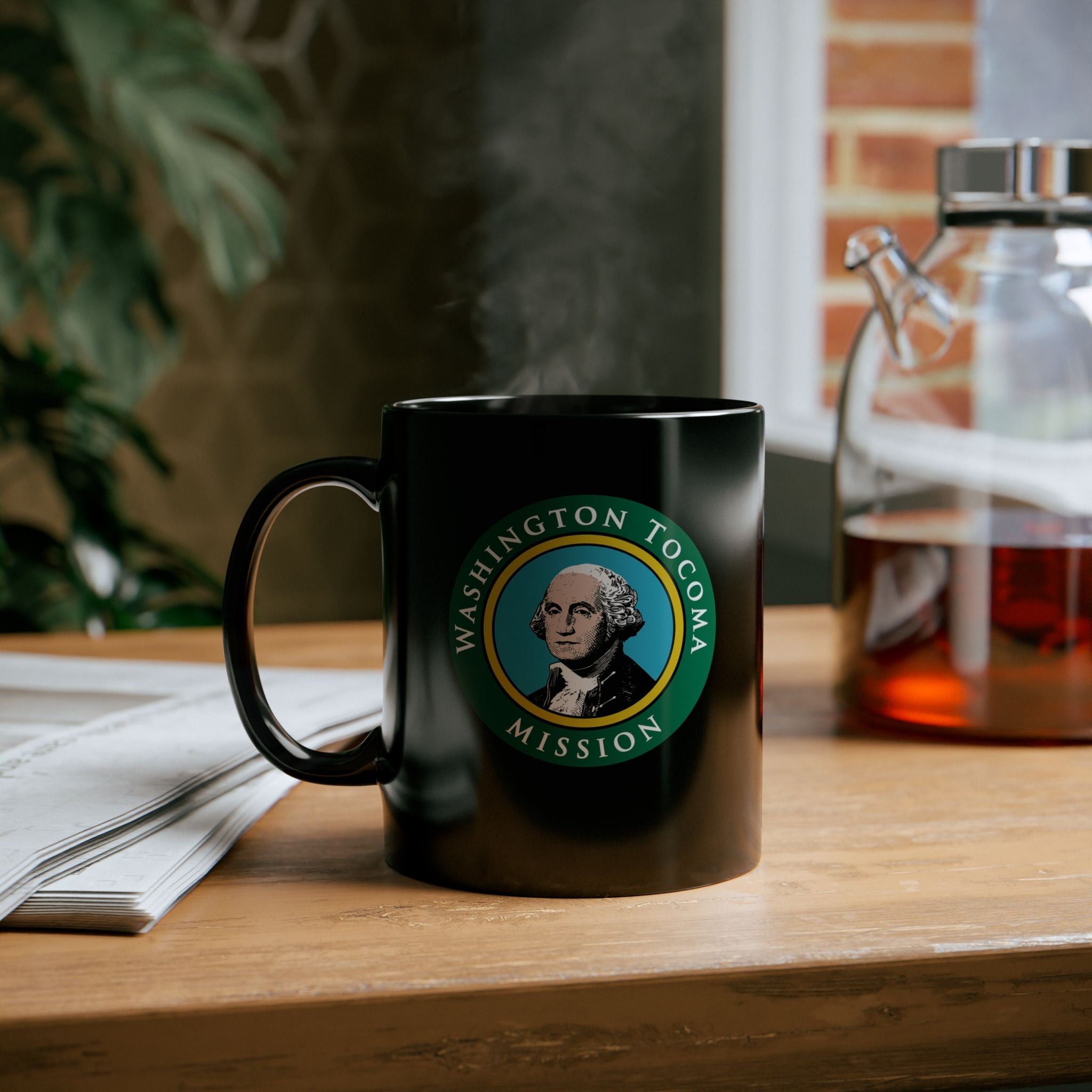 Washington Tacoma Mission State Flag Logo Ceramic Mug Black Name - Latter-Day Saint LDS Missionary Gift - Book of Mormon