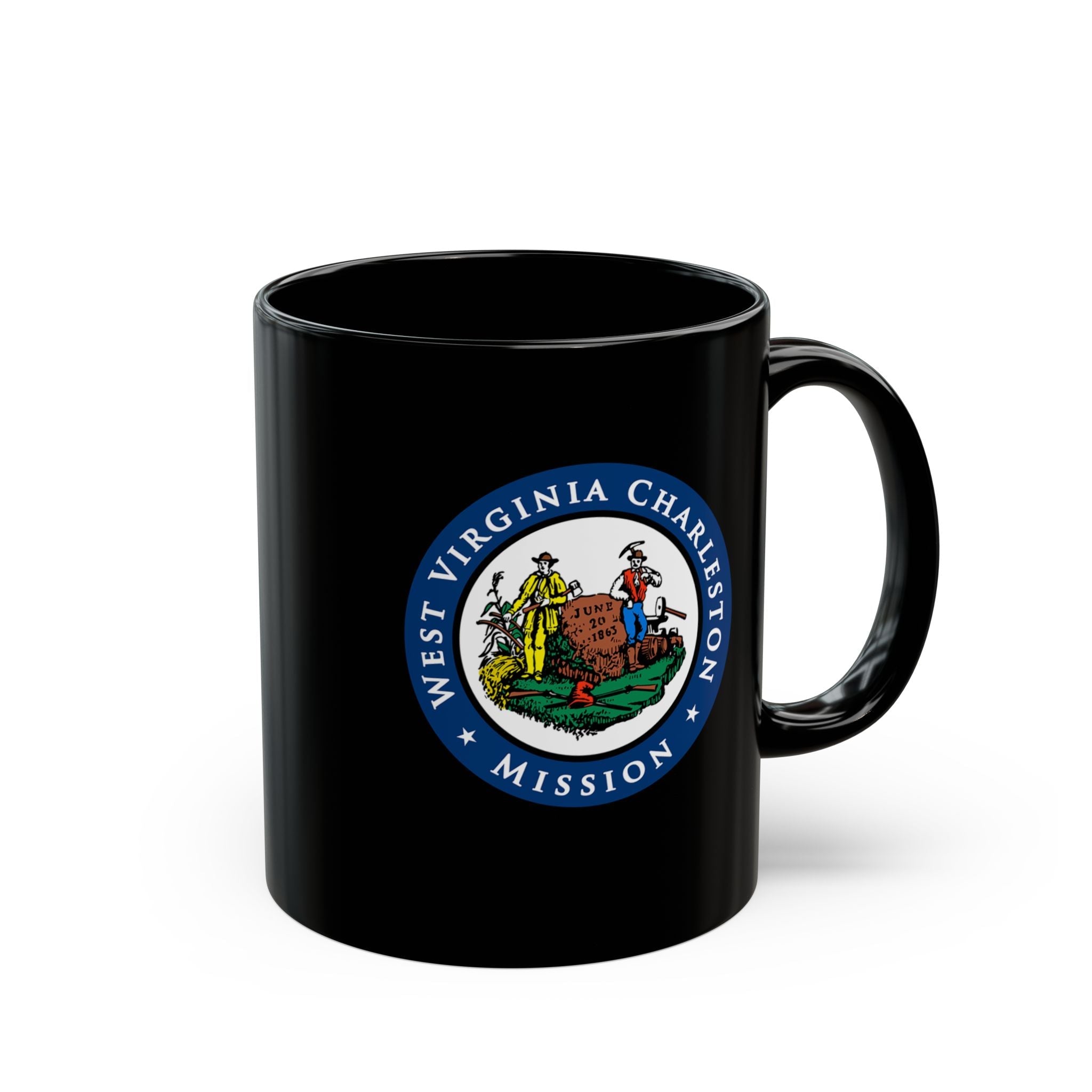 West Virginia Charleston Mission State Flag Logo Ceramic Mug Black Name - Mission Wishlist - LDS Missionary Gift Store