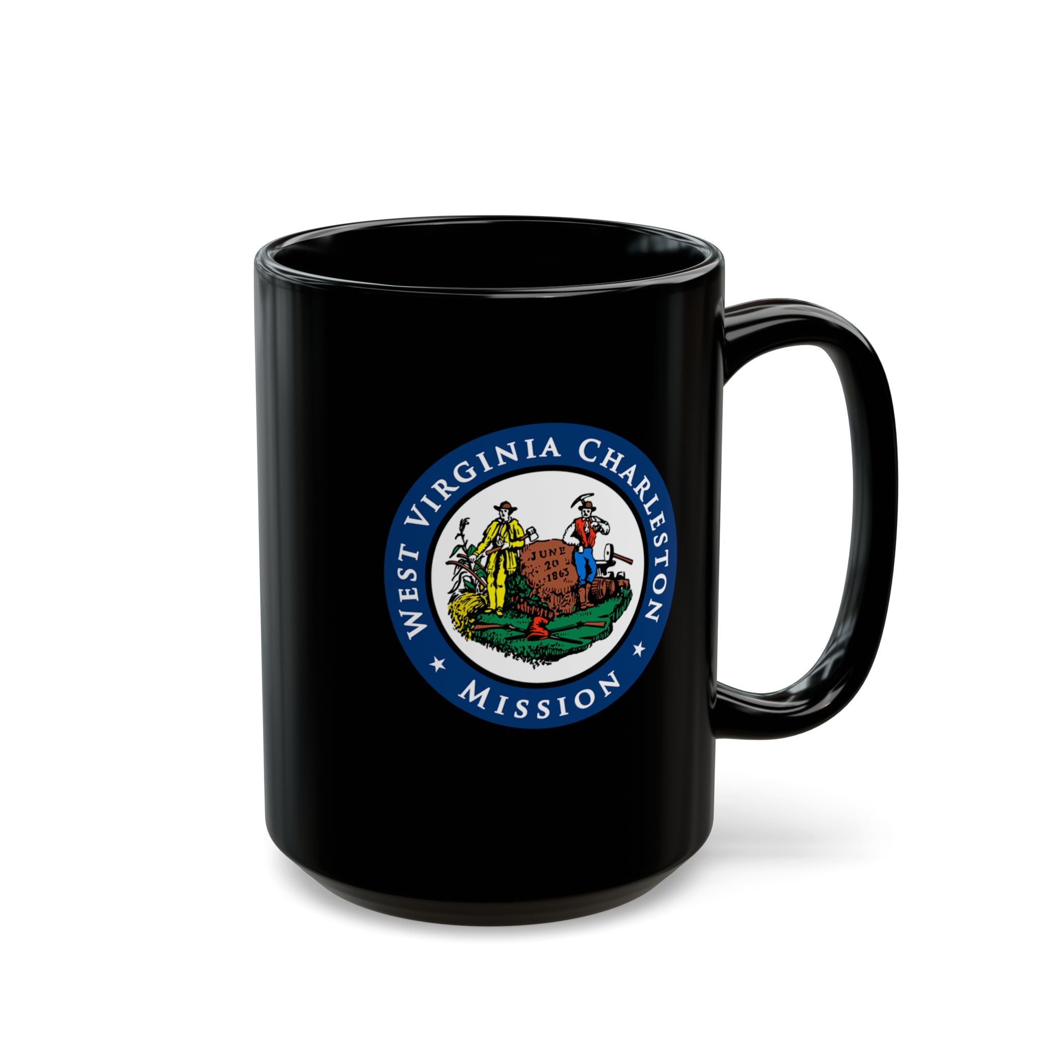 West Virginia Charleston Mission State Flag Logo Ceramic Mug Black Name - Mission Wishlist - LDS Missionary Gift Store