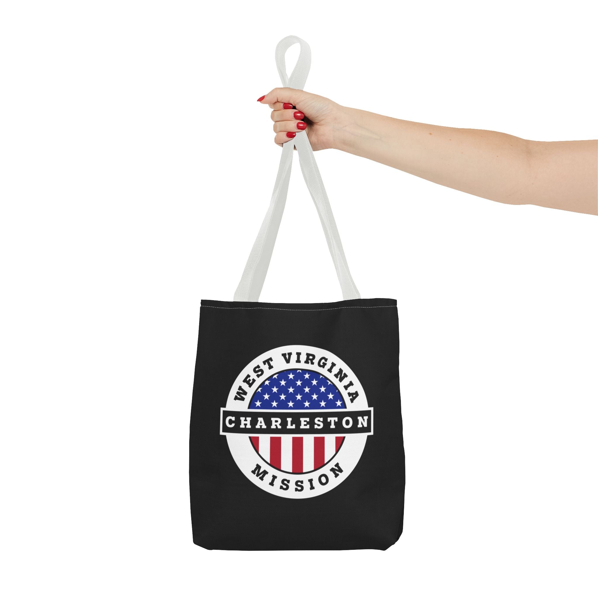 West Virginia Charleston Mission USA Flag Logo Tote Bag Black - Mission Wishlist - LDS Missionary Gift Store