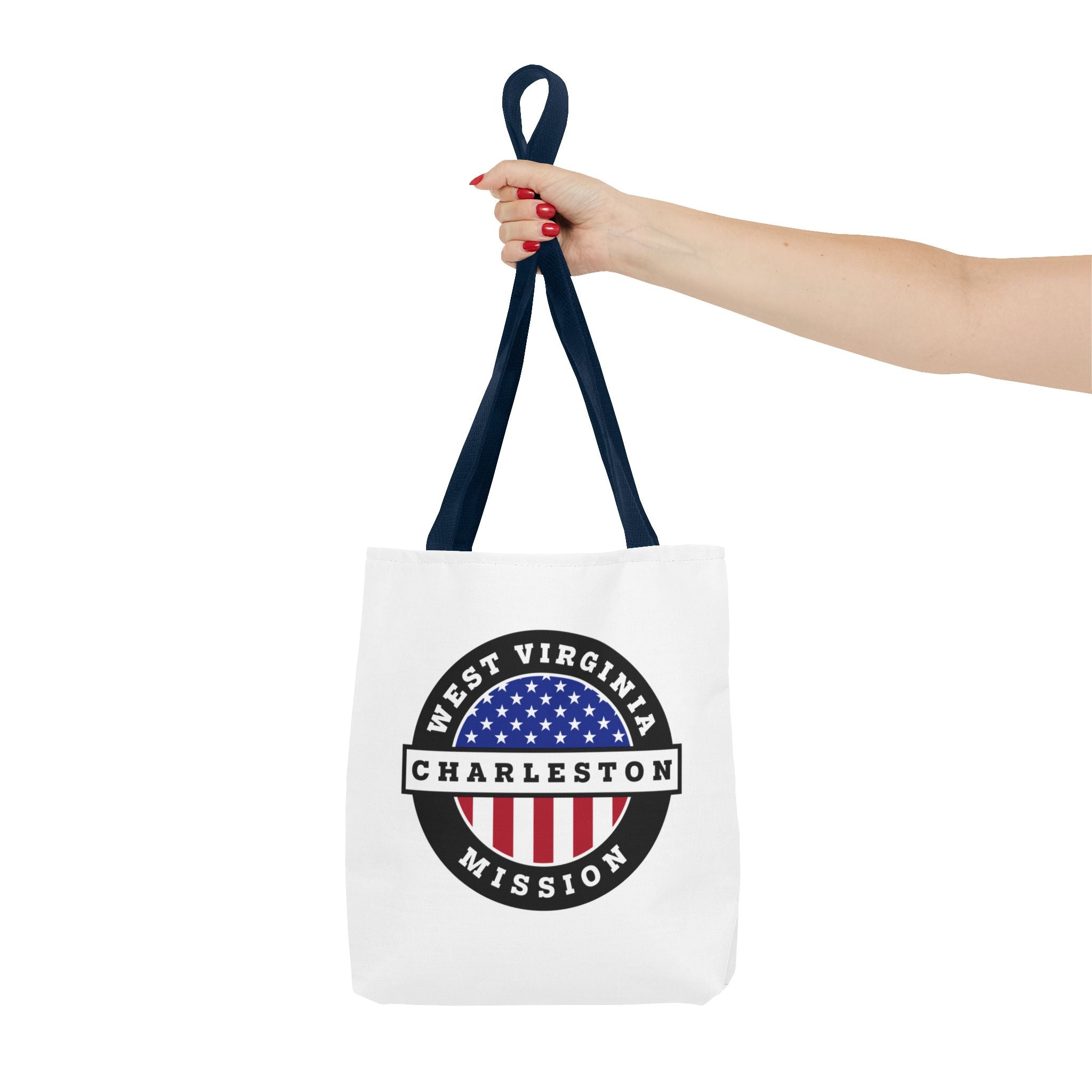West Virginia Charleston Mission USA Flag Logo Tote Bag White - Mission Wishlist - LDS Missionary Gift Store