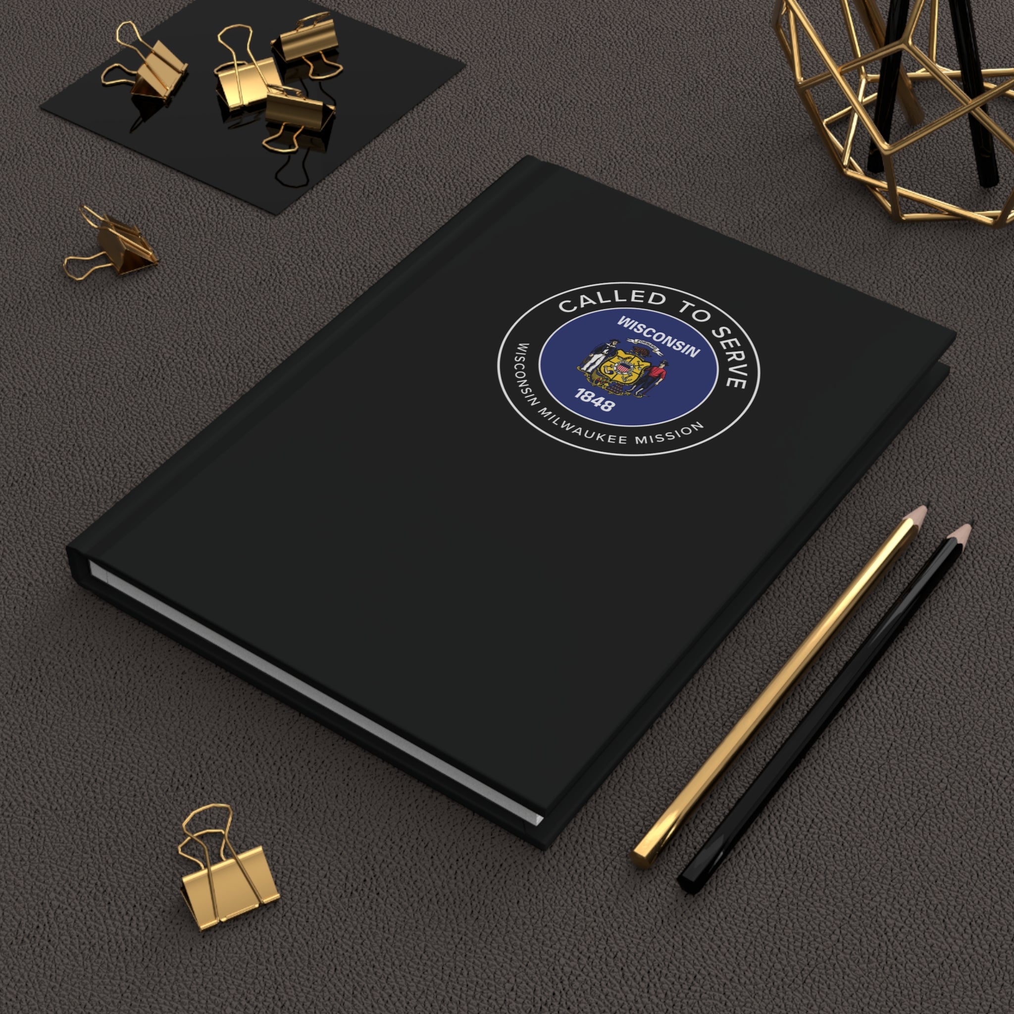 Wisconsin Milwaukee Mission Circle Flag Called to Serve Black Hardcover Journal Matte - Mission Wishlist - LDS Missionary Gift Store