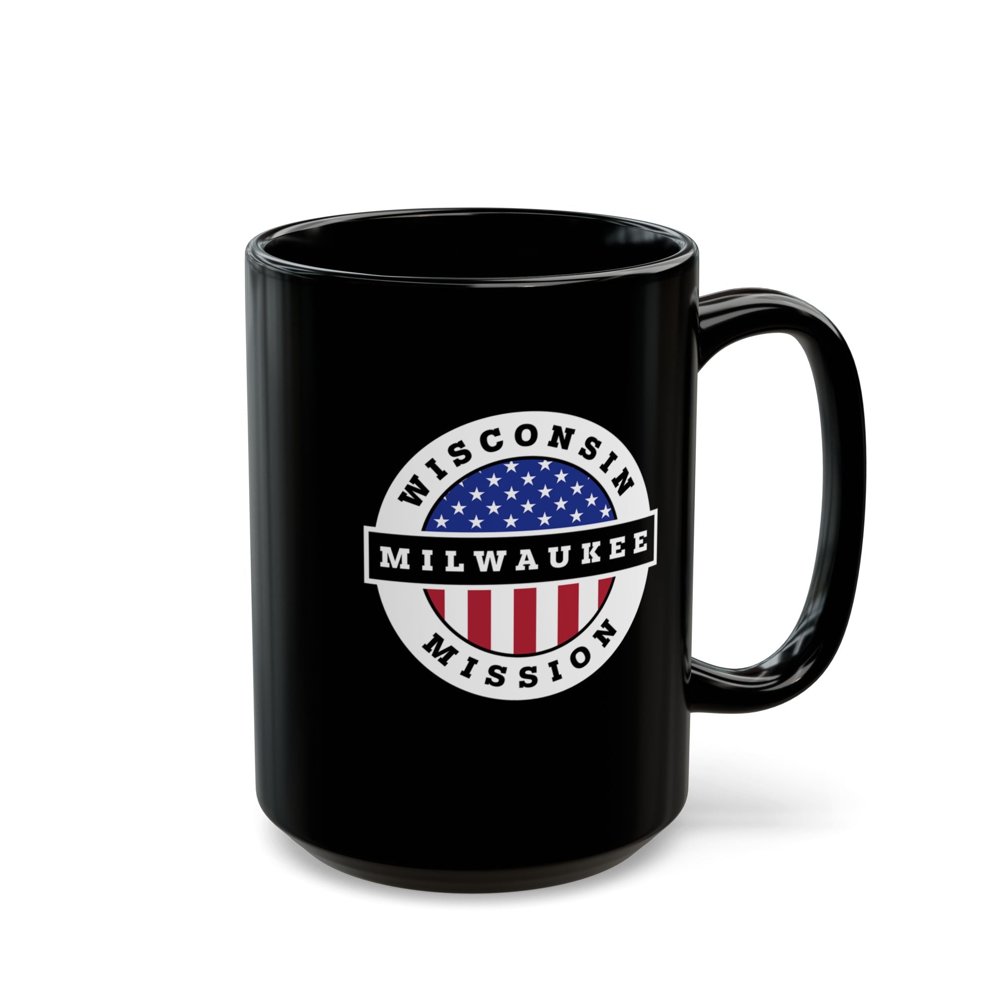 Wisconsin Milwaukee Mission Circular Flag Black Ceramic Mug - Mission Wishlist - LDS Missionary Gift Store