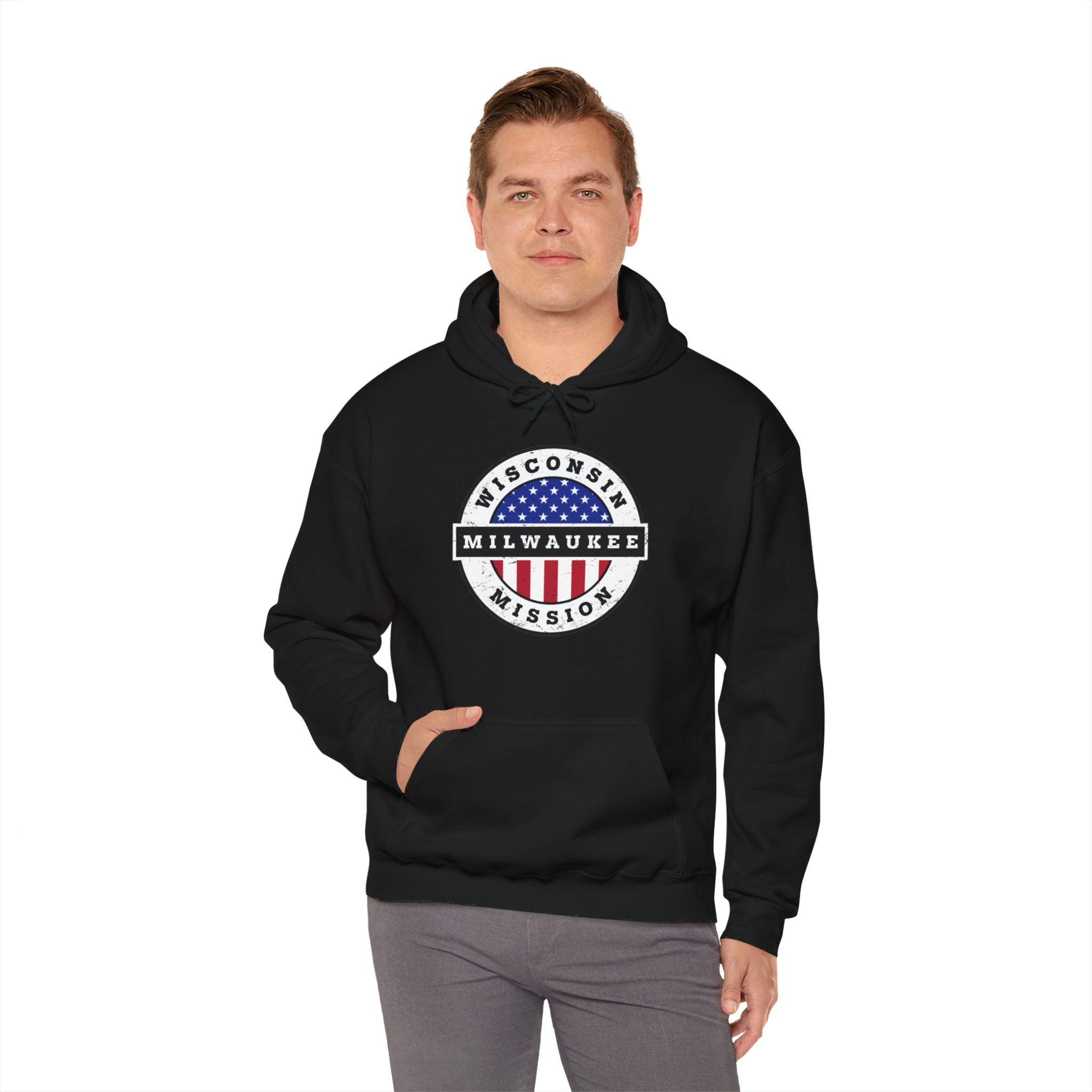 Wisconsin Milwaukee Mission Circular USA Flag Hoodie - Mission Wishlist - LDS Missionary Gift Store