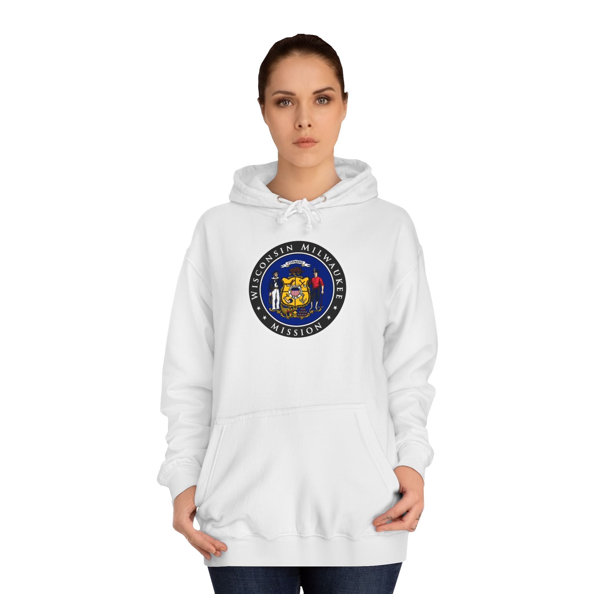 Wisconsin Milwaukee Mission State Flag Logo (Black Border) College Hoodie - Mission Wishlist - LDS Missionary Gift Store