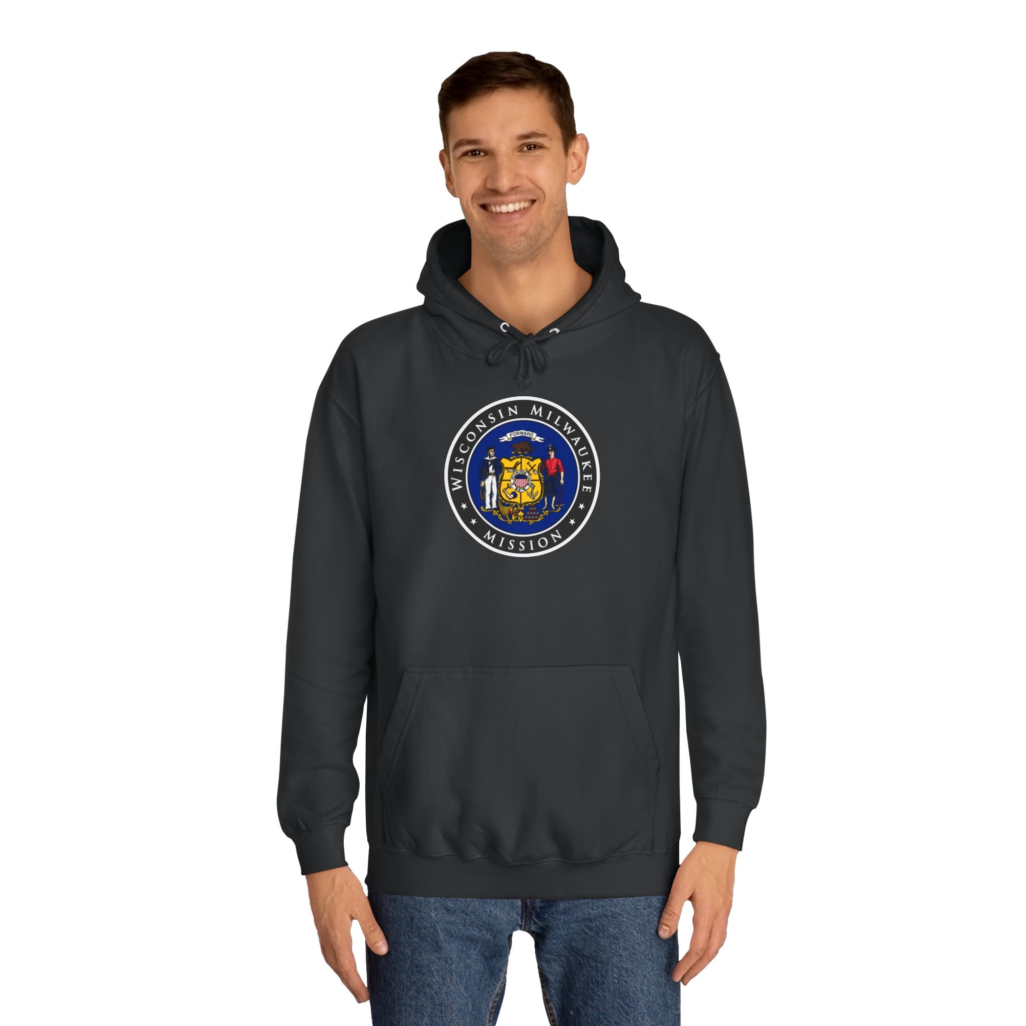 Wisconsin Milwaukee Mission State Flag Logo (Black Border) College Hoodie - Mission Wishlist - LDS Missionary Gift Store