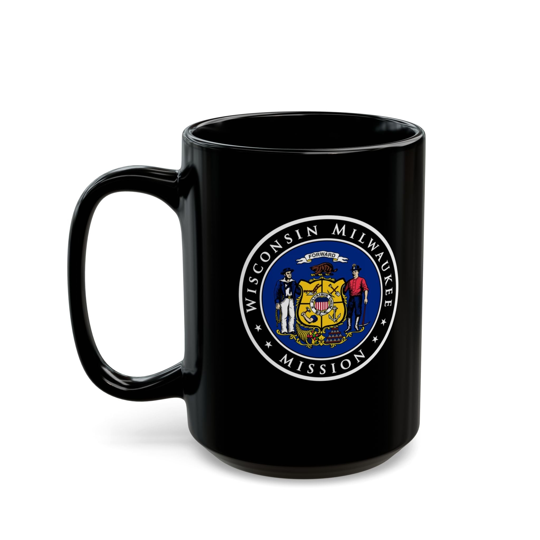 Wisconsin Milwaukee Mission State Flag Logo Ceramic Mug Black Name - Mission Wishlist - LDS Missionary Gift Store