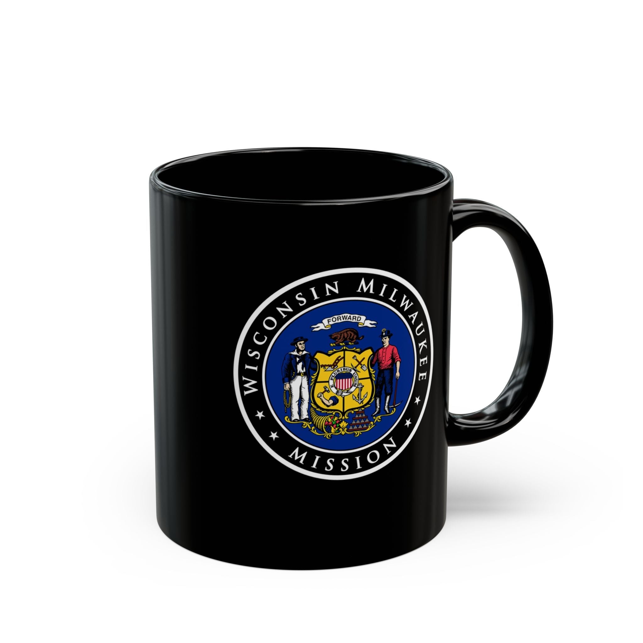 Wisconsin Milwaukee Mission State Flag Logo Ceramic Mug Black Name - Mission Wishlist - LDS Missionary Gift Store