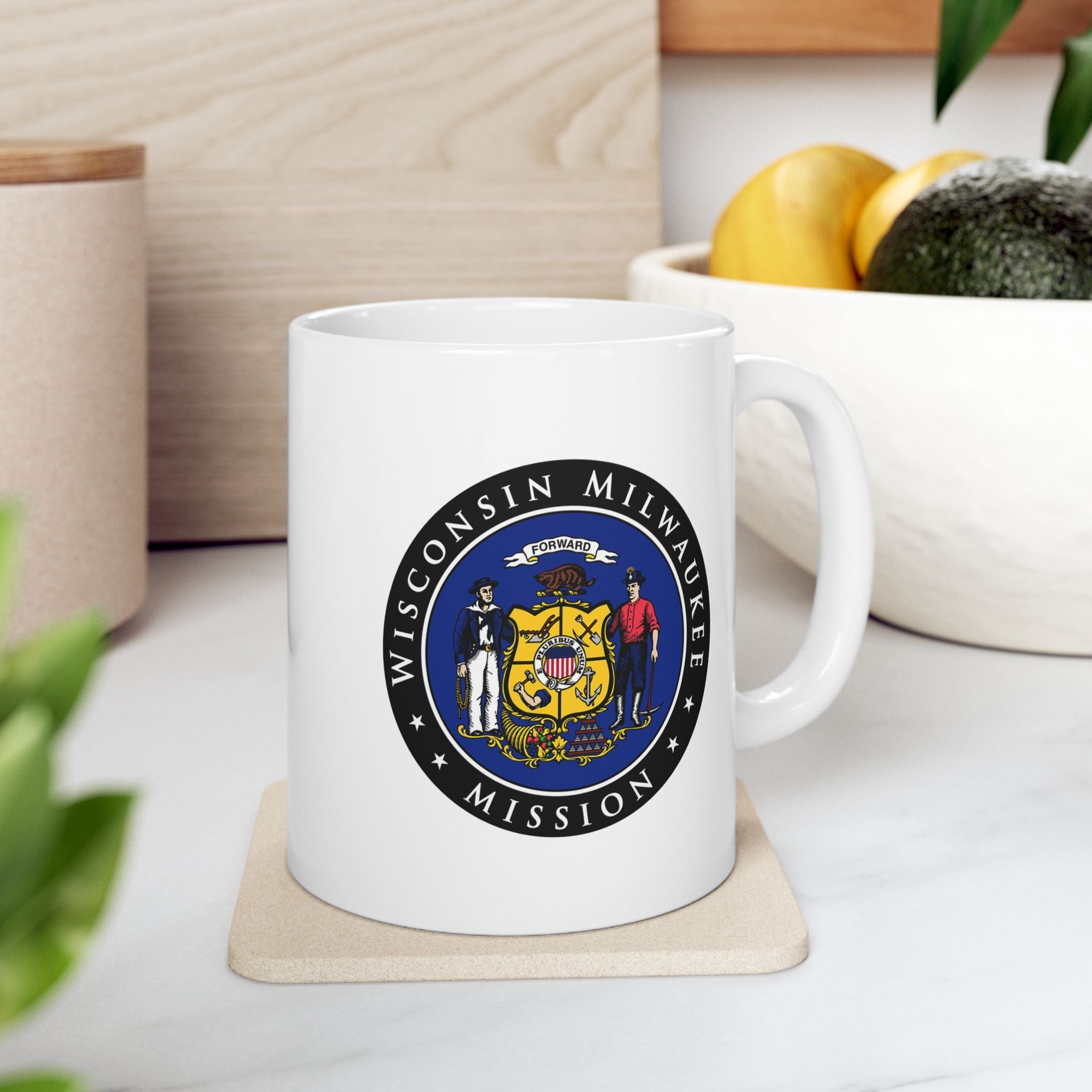 Wisconsin Milwaukee Mission State Flag Logo Ceramic Mug White - Mission Wishlist - LDS Missionary Gift Store