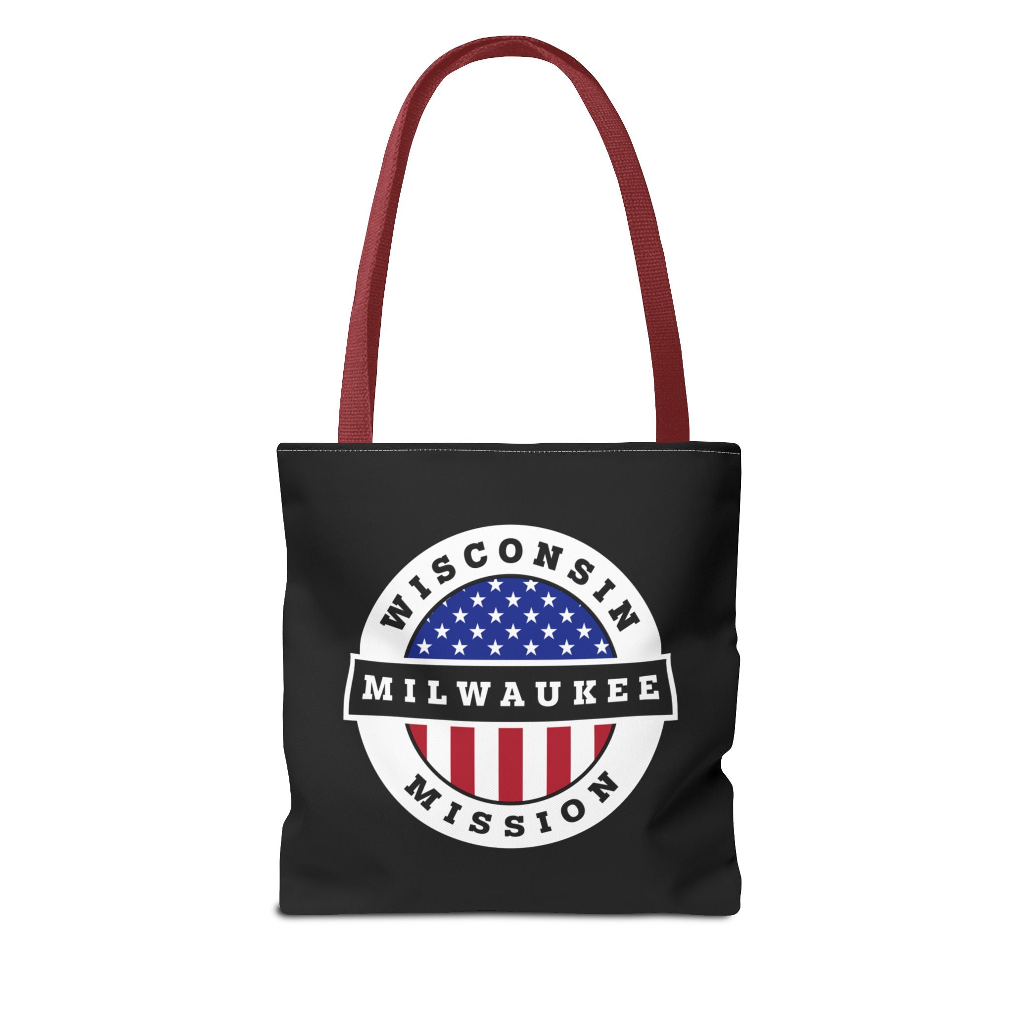 Wisconsin Milwaukee Mission USA Flag Logo Tote Bag Black - Mission Wishlist - LDS Missionary Gift Store