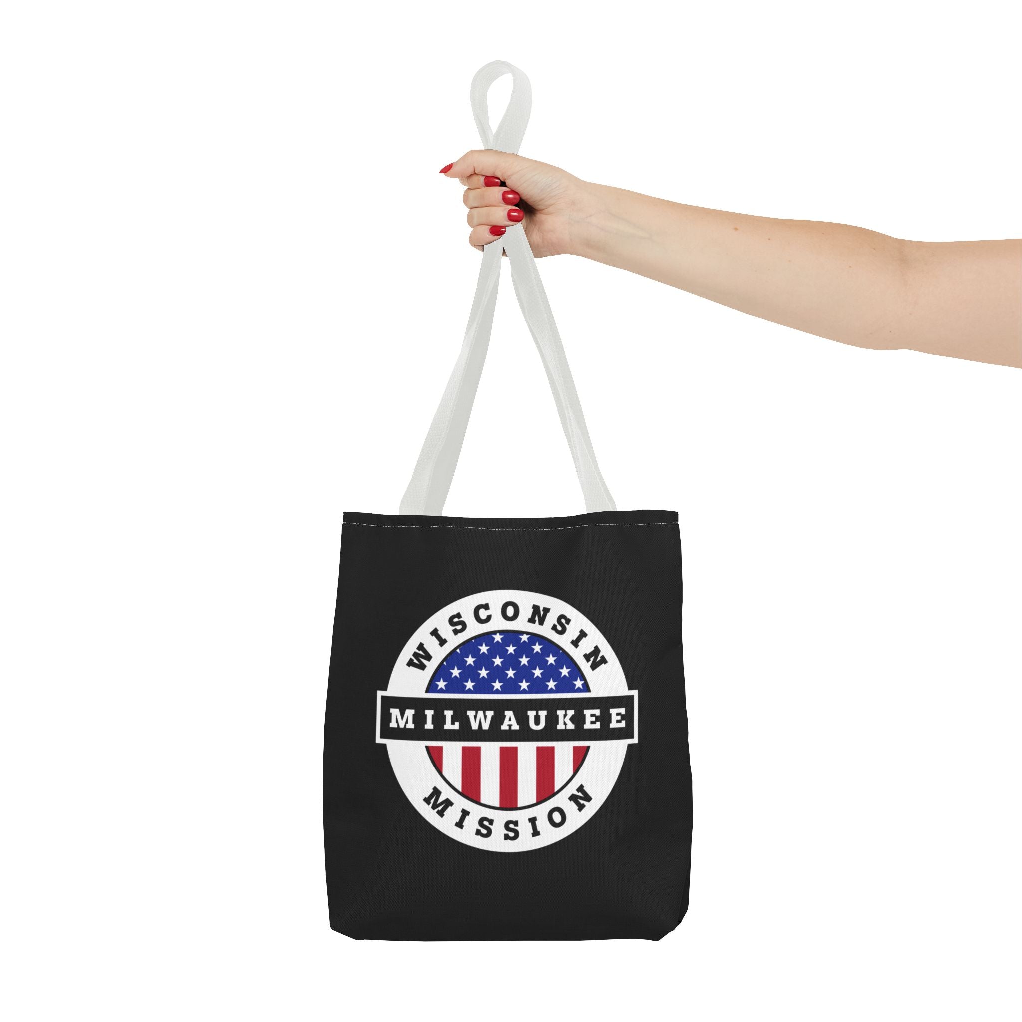 Wisconsin Milwaukee Mission USA Flag Logo Tote Bag Black - Mission Wishlist - LDS Missionary Gift Store