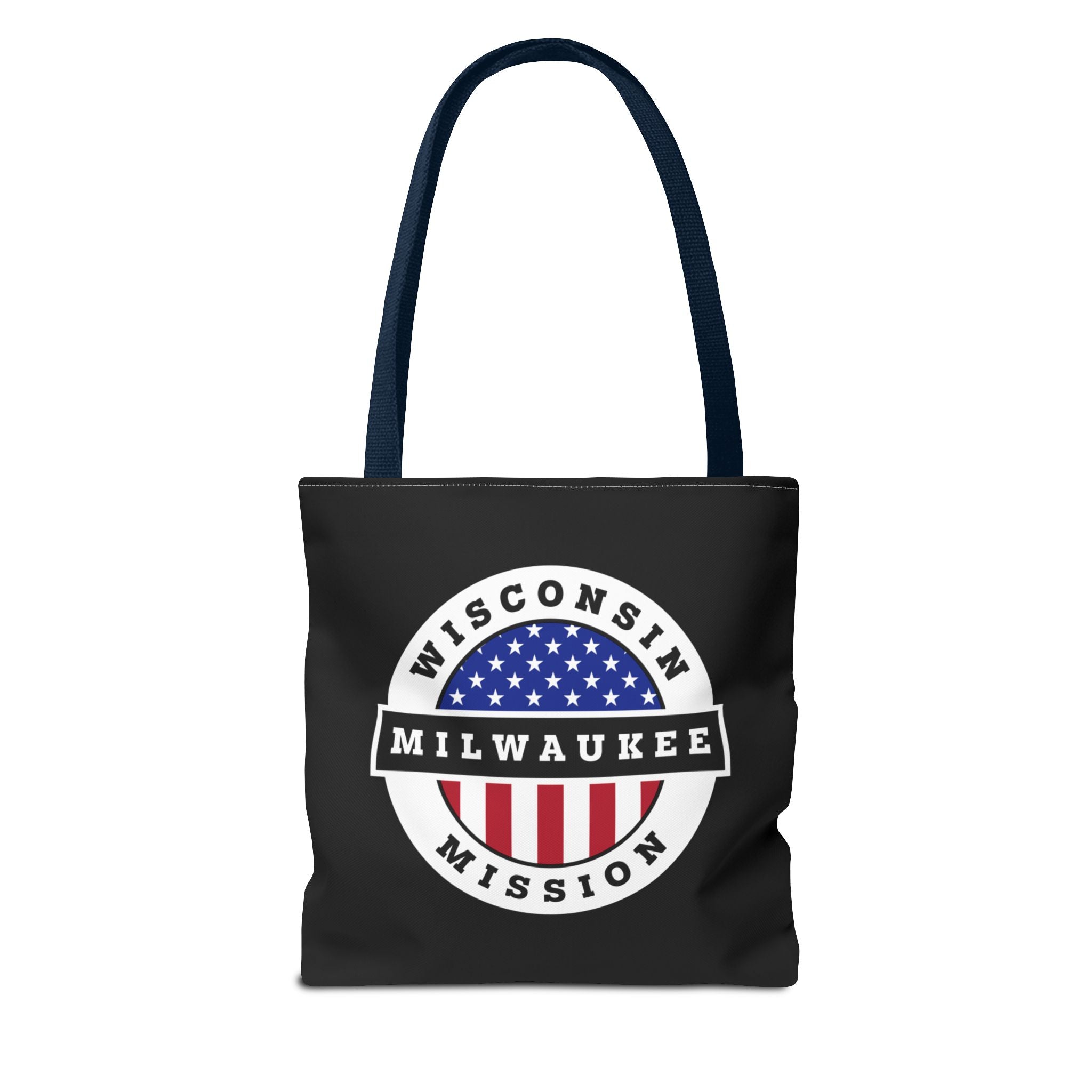 Wisconsin Milwaukee Mission USA Flag Logo Tote Bag Black - Mission Wishlist - LDS Missionary Gift Store