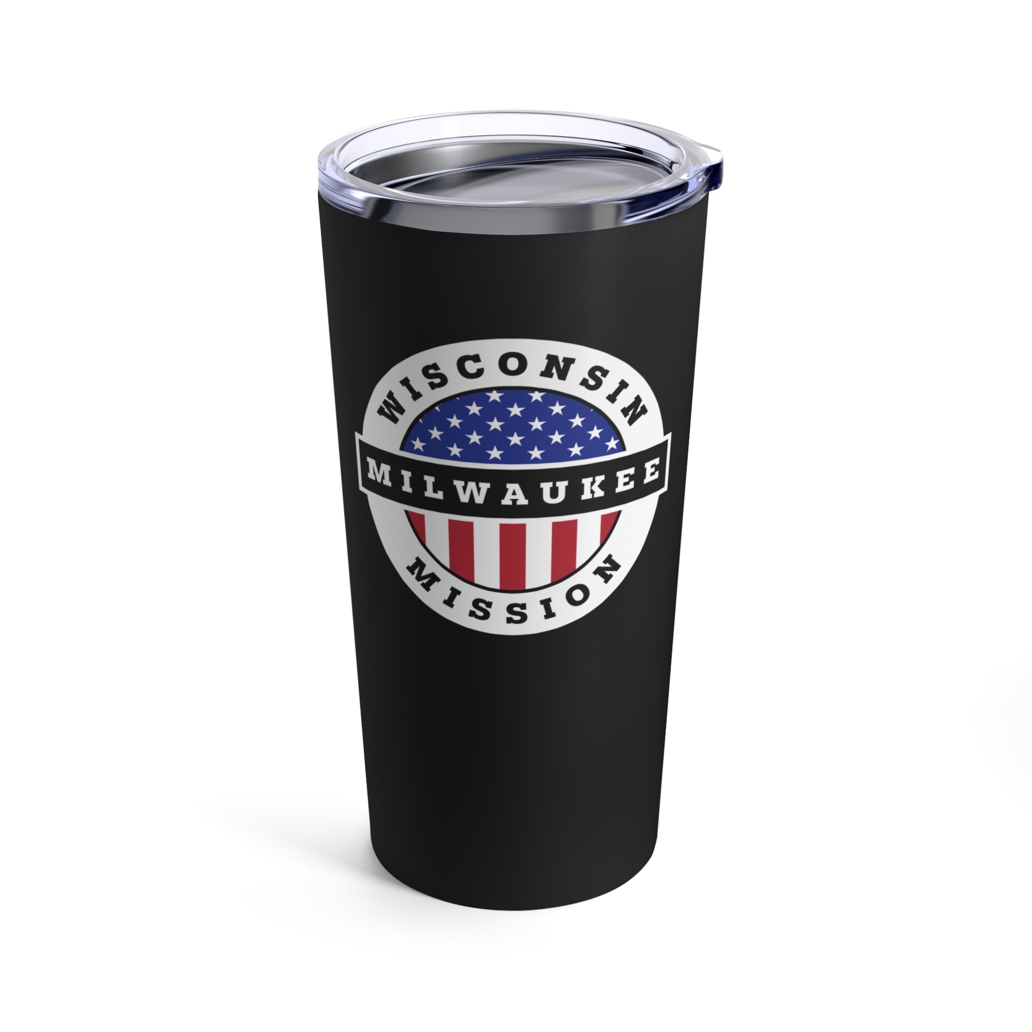 Wisconsin Milwaukee Mission USA Flag Logo Tumbler 20oz Black - Mission Wishlist - LDS Missionary Gift Store