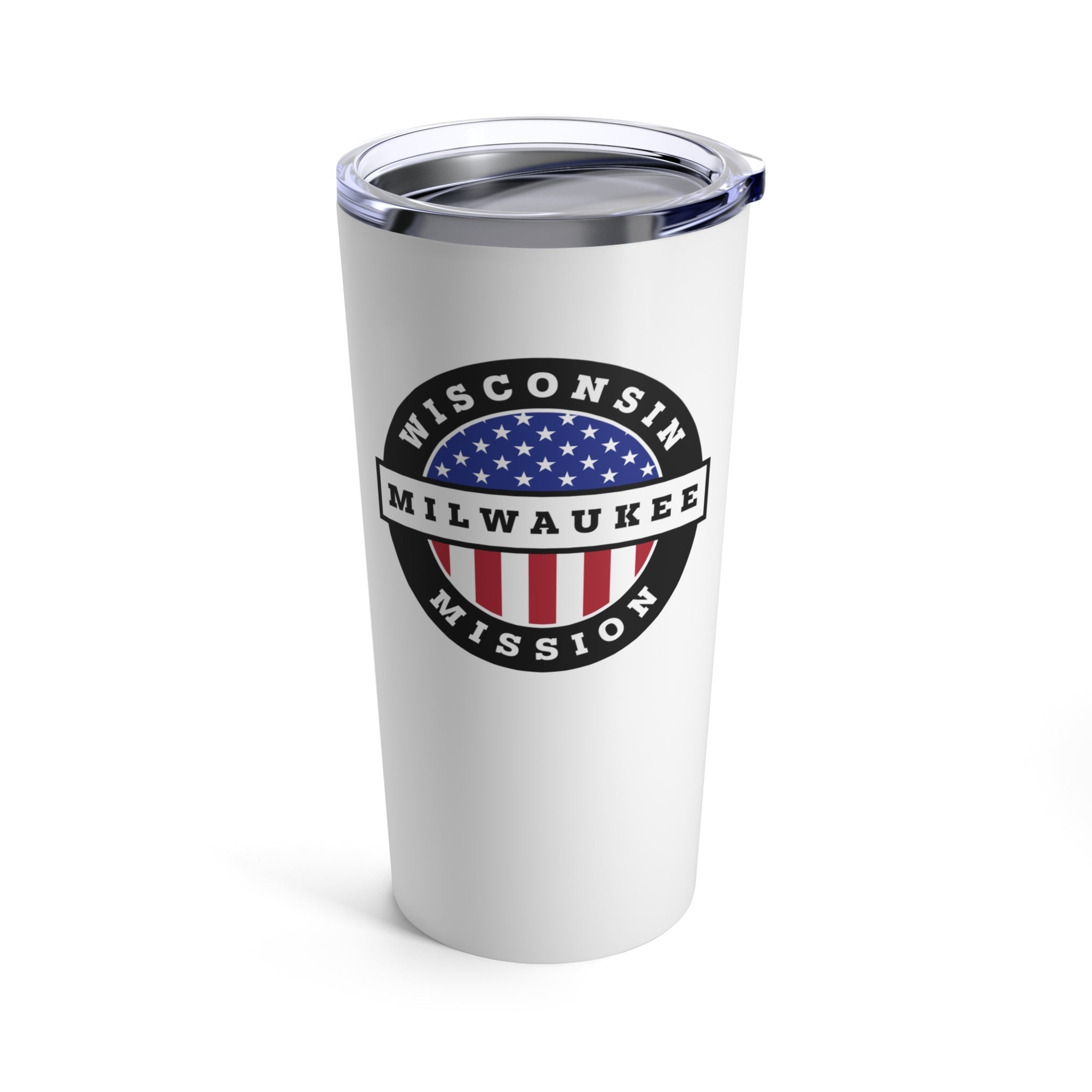 Wisconsin Milwaukee Mission USA Flag Logo Tumbler 20oz White - Mission Wishlist - LDS Missionary Gift Store