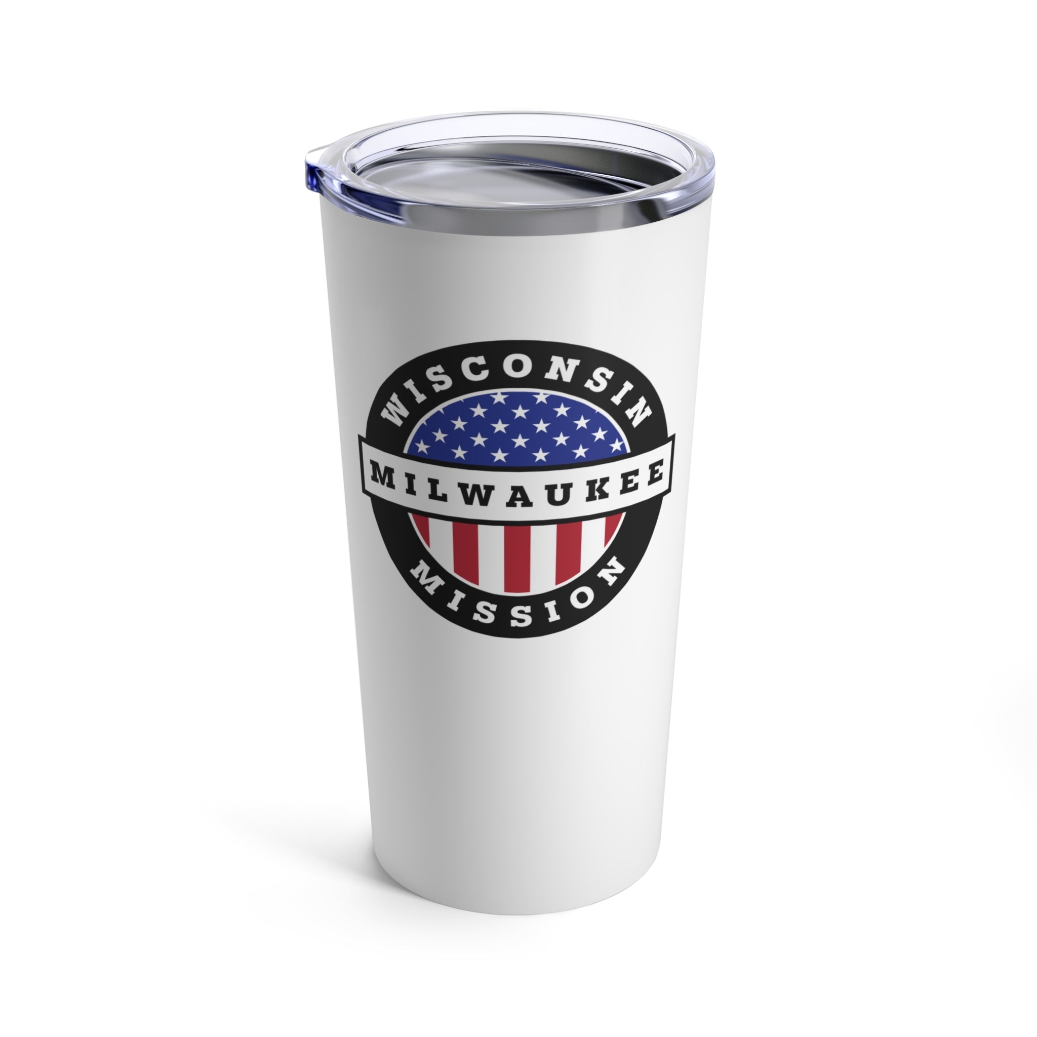 Wisconsin Milwaukee Mission USA Flag Logo Tumbler 20oz White - Mission Wishlist - LDS Missionary Gift Store