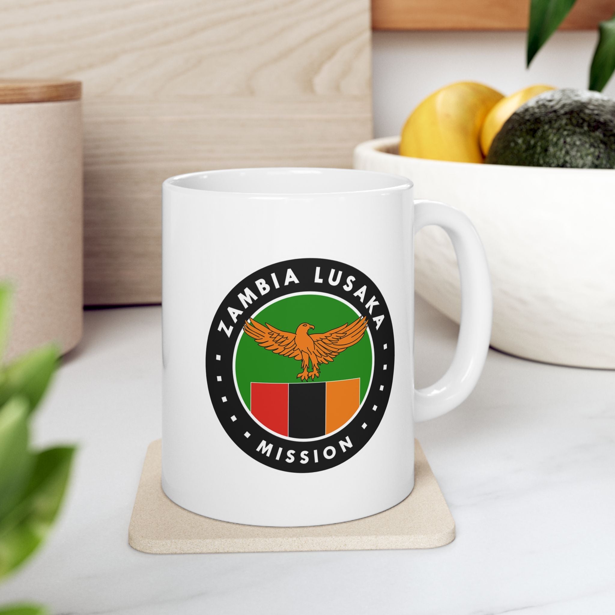 Zambia Lusaka Mission Circular Flag White Ceramic Mug - Latter-Day Saint LDS Missionary Gift - Book of Mormon