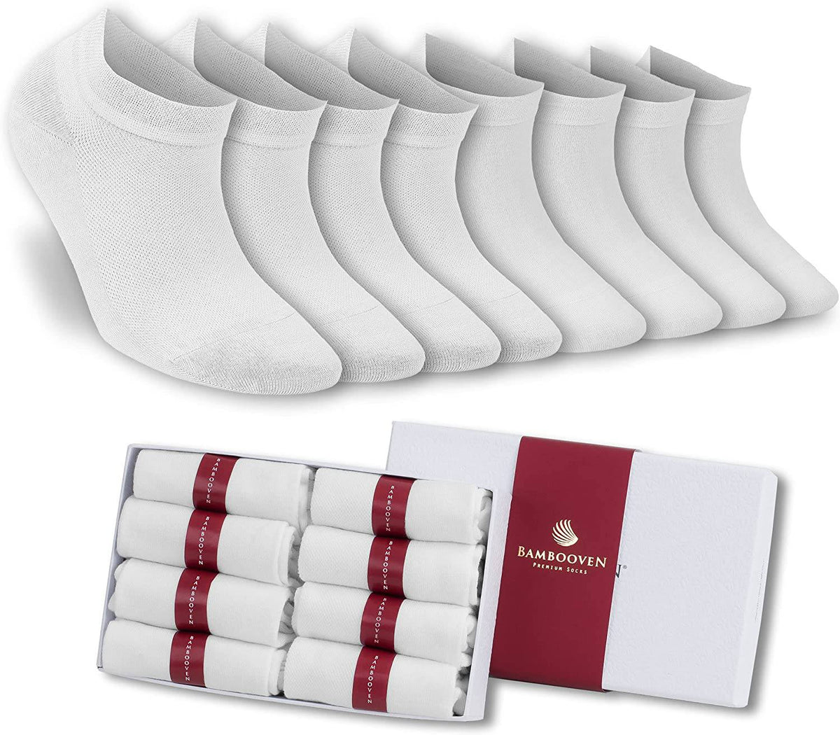 Women’s Bamboo Ankle Socks 8-Pack Gift Box, All White
