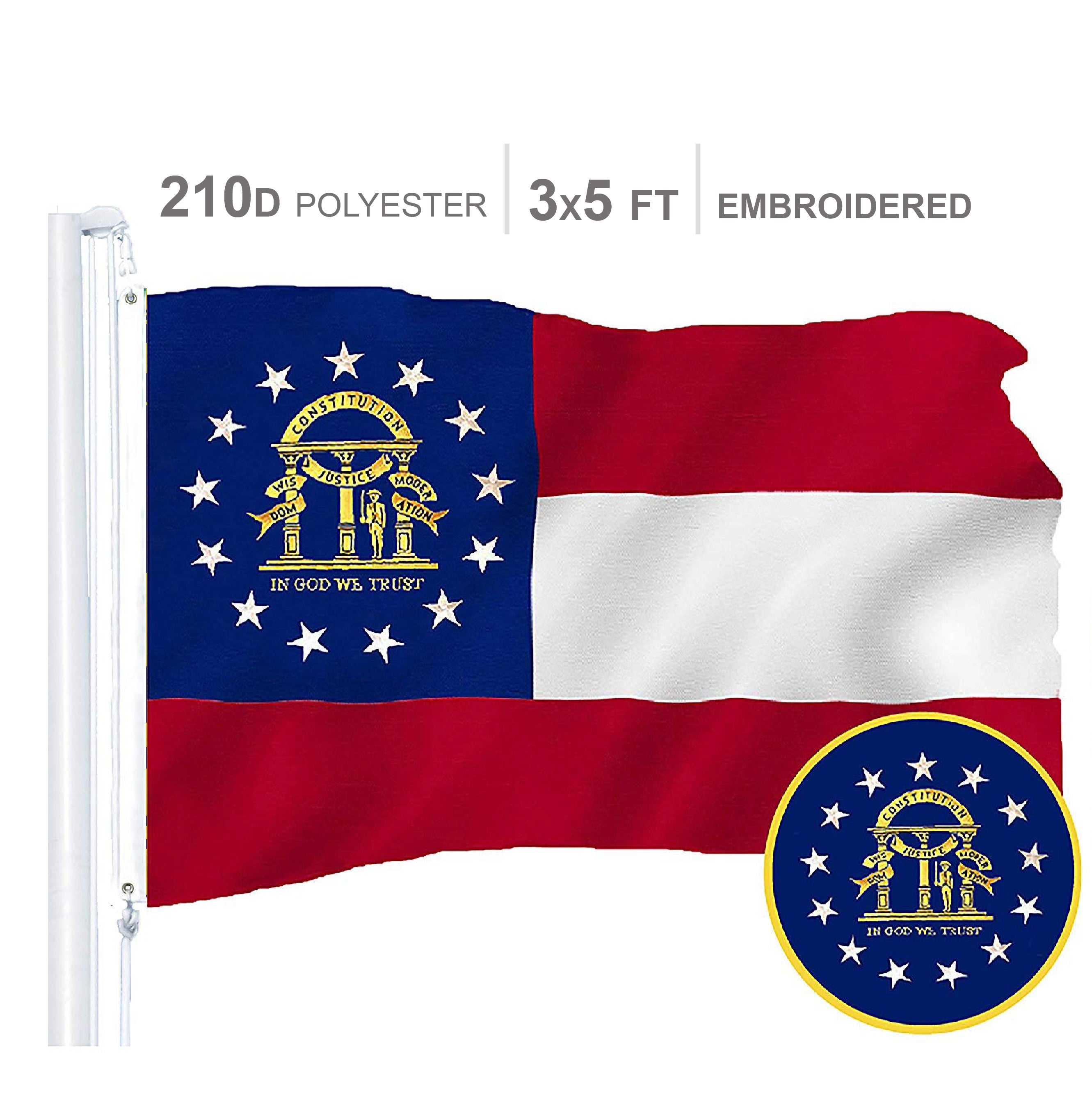 Georgia State Flag 300D Embroidered Polyester 3x5 Ft