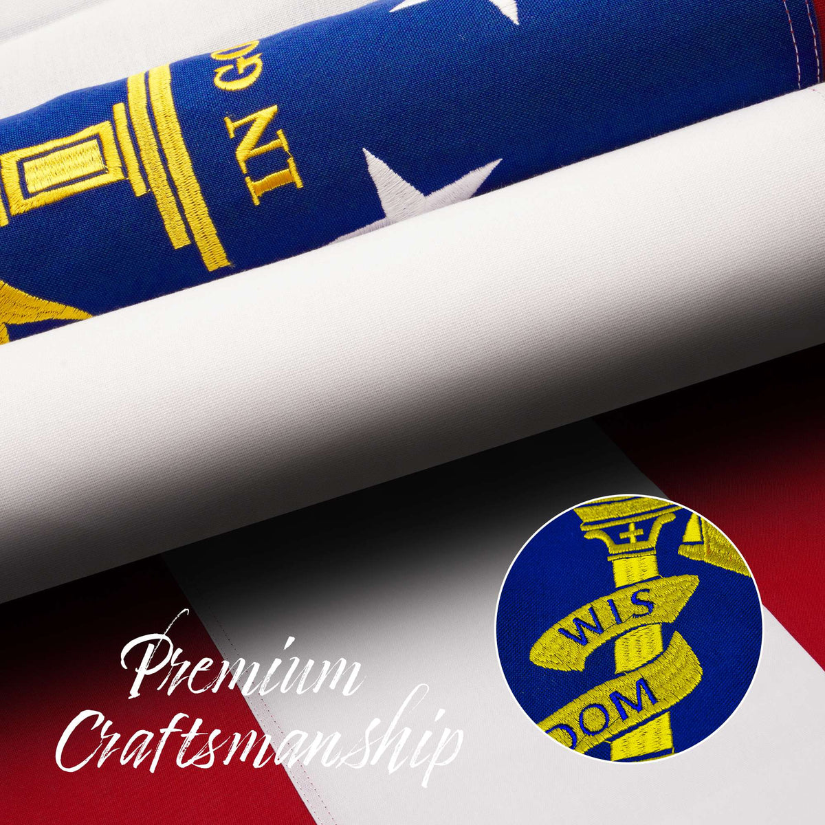 G128 Georgia State Flag | 2.5x4 Ft | StormFlyer Series Embroidered 220GSM Spun Polyester | Embroidered Design, Indoor/Outdoor, Brass Grommets, Heavy Duty, All Weather