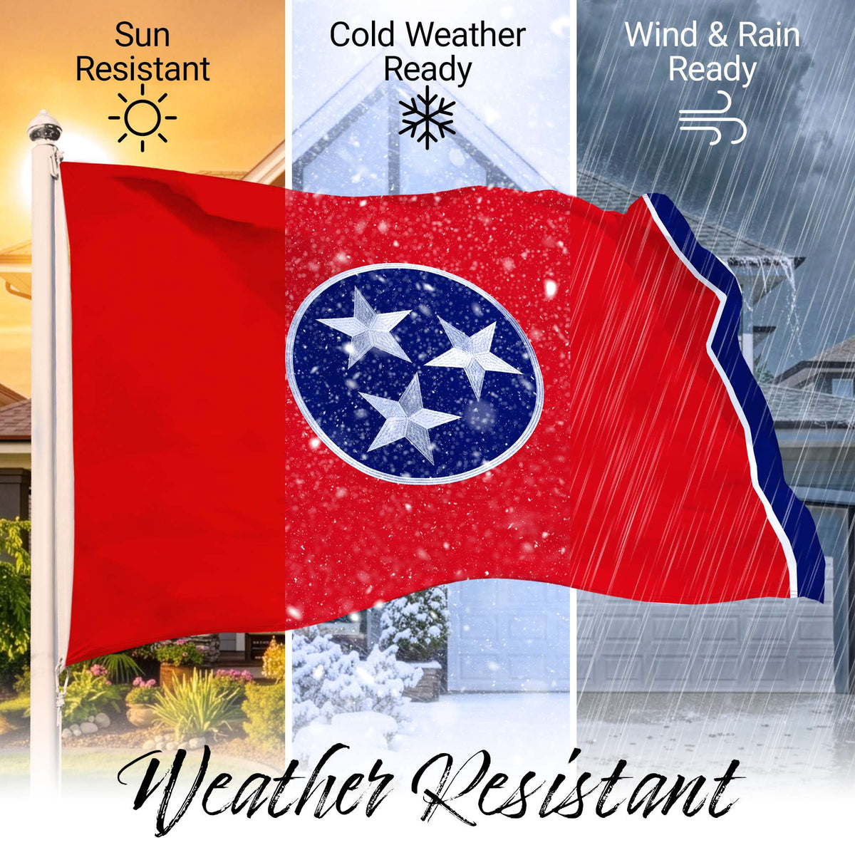 G128 Tennessee TN State Flag | 2x3 Ft | StormFlyer Series Embroidered 220GSM Spun Polyester | Embroidered Design, Indoor/Outdoor, Brass Grommets, Heavy Duty, All Weather