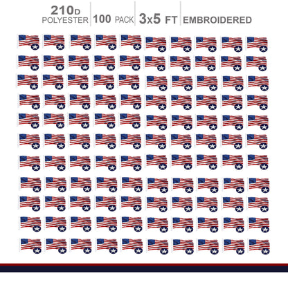 MULTI PACK: American Flag 210D Embroidered Polyester 3x5 Ft  - 100 PACK