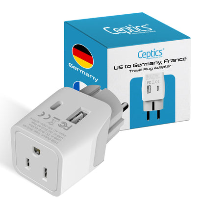 Europe (Schuko) Travel Adapter - Type E/F - USB A + USB C (CTU-9)