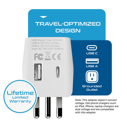 Thailand Travel Adapter - Type O - USB-A + USB-C (CTU-18)