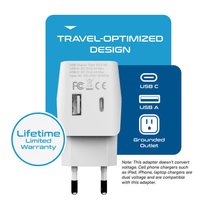 European Travel Adapter - Type C - USB A + USB C (CTU-9C)