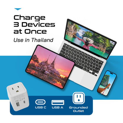 Thailand Travel Adapter - Type O - USB-A + USB-C (CTU-18)