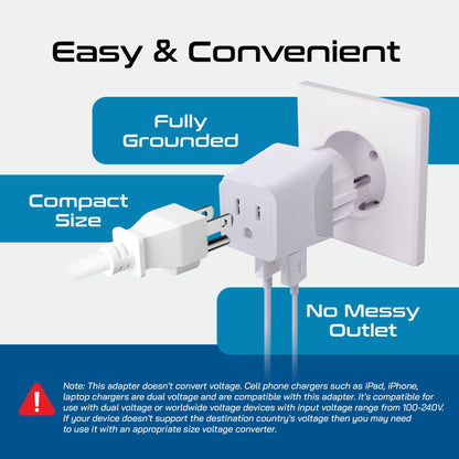 Europe (Schuko) Travel Adapter - Type E/F - USB A + USB C (CTU-9)