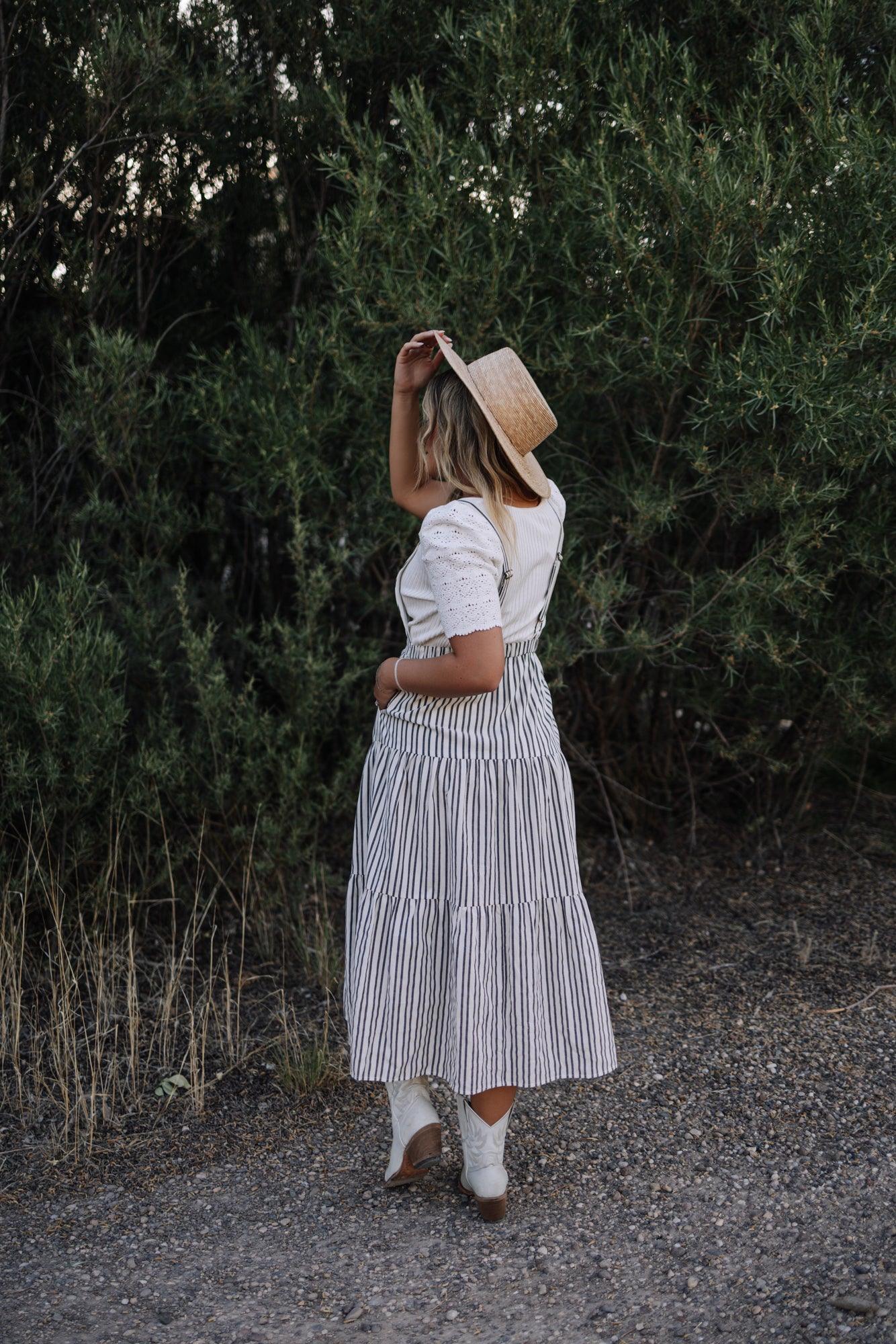 Elizabeth Overall Dress in Ivory Charcoal