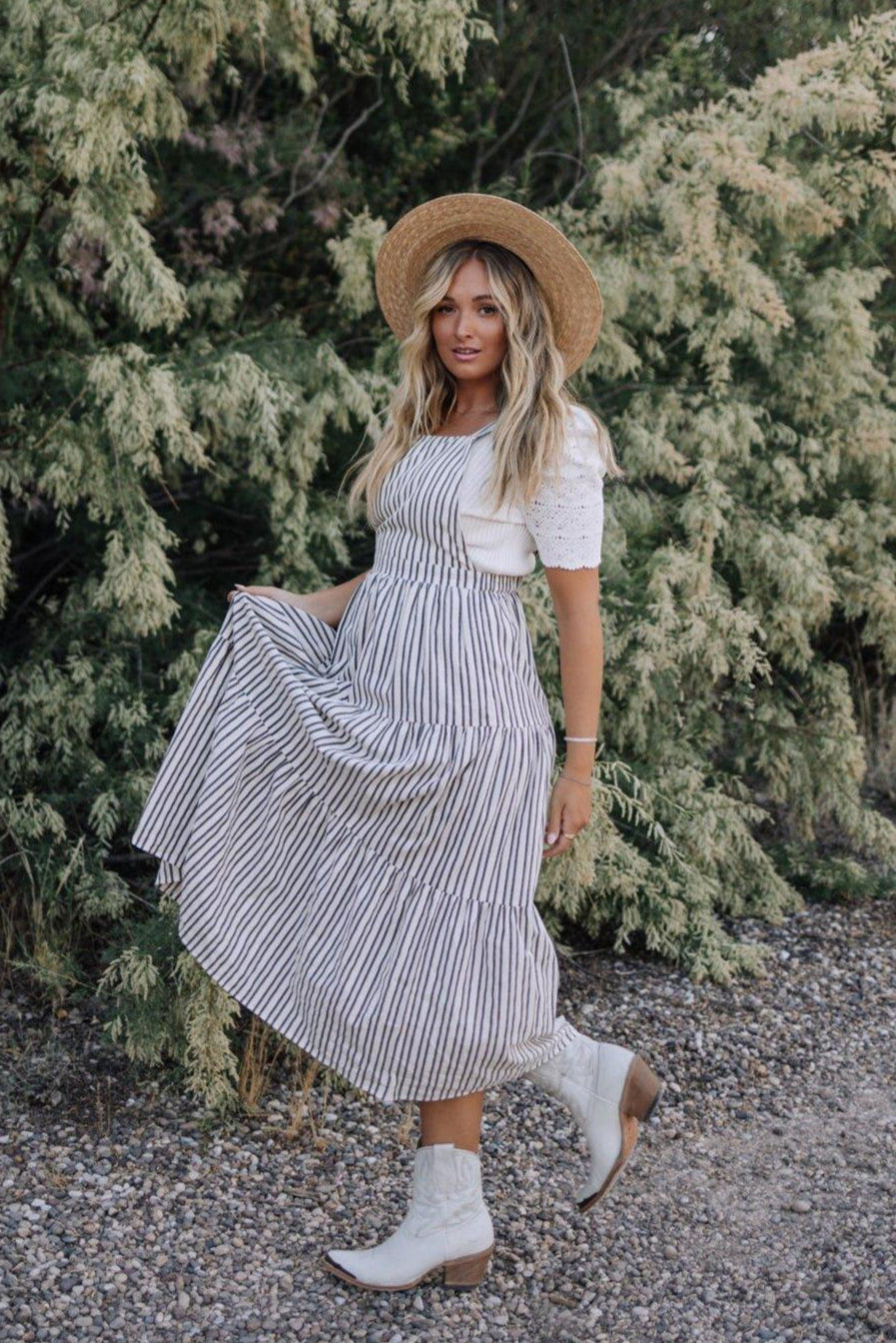 Elizabeth Overall Dress in Ivory Charcoal