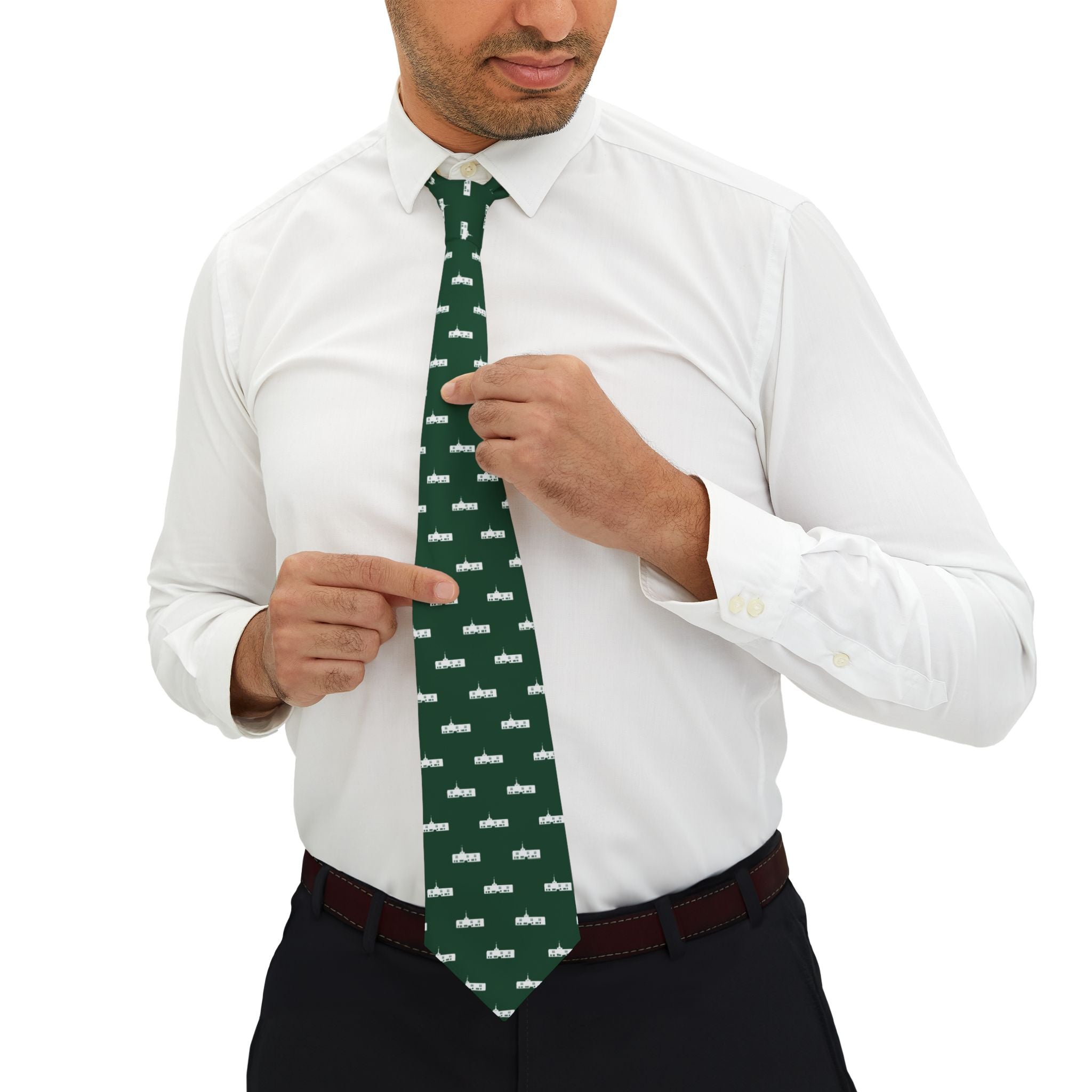 Fukuoka Japan Temple Patterned Neck Tie for Elders (Green)