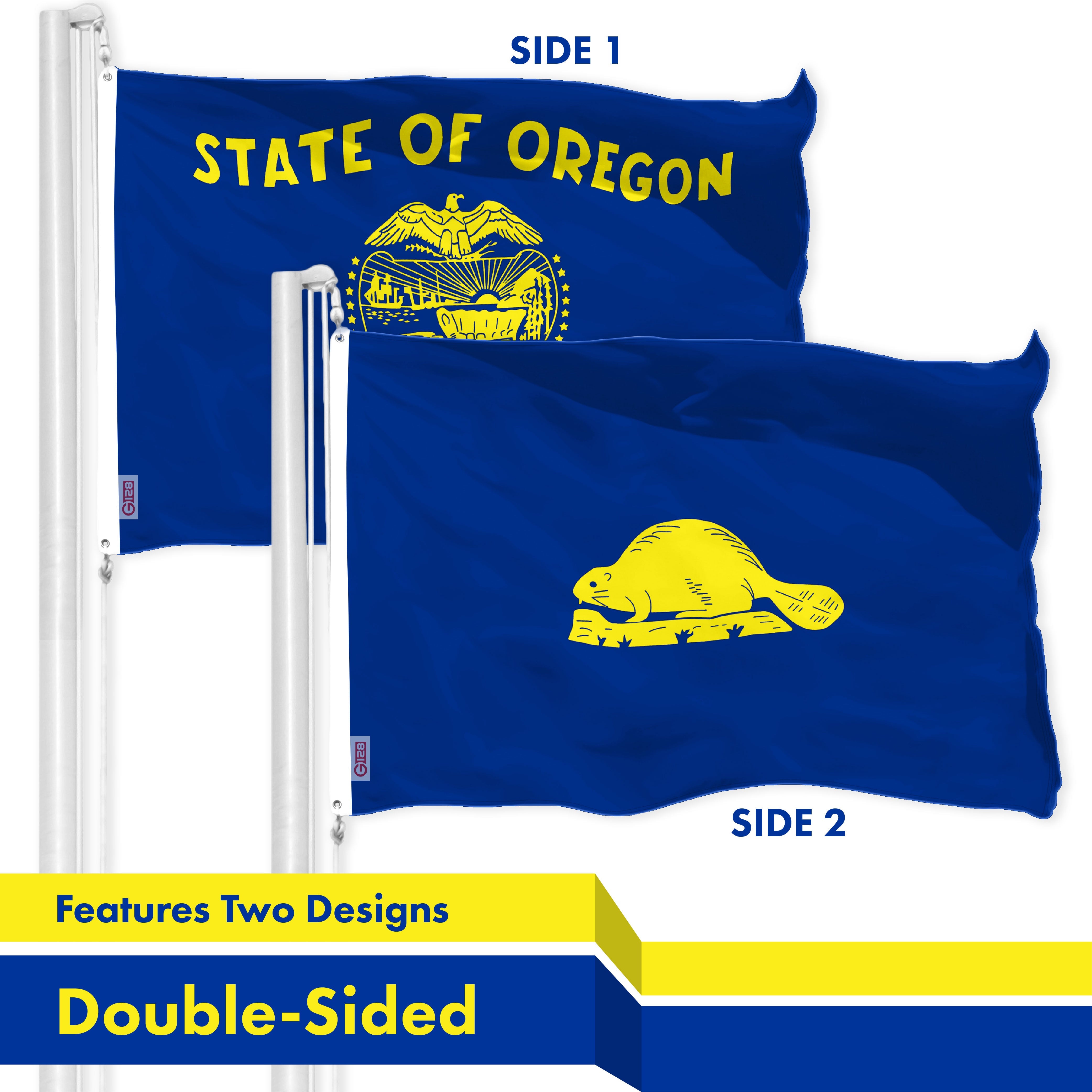 G128 Oregon OR State Flag | 3x5 Ft | Double LiteWeave Pro Series Double Sided Printed 150D Polyester | Indoor/Outdoor, Vibrant Colors, Brass Grommets, Thicker and More Durable Than 100D 75D Poly, 2-ply