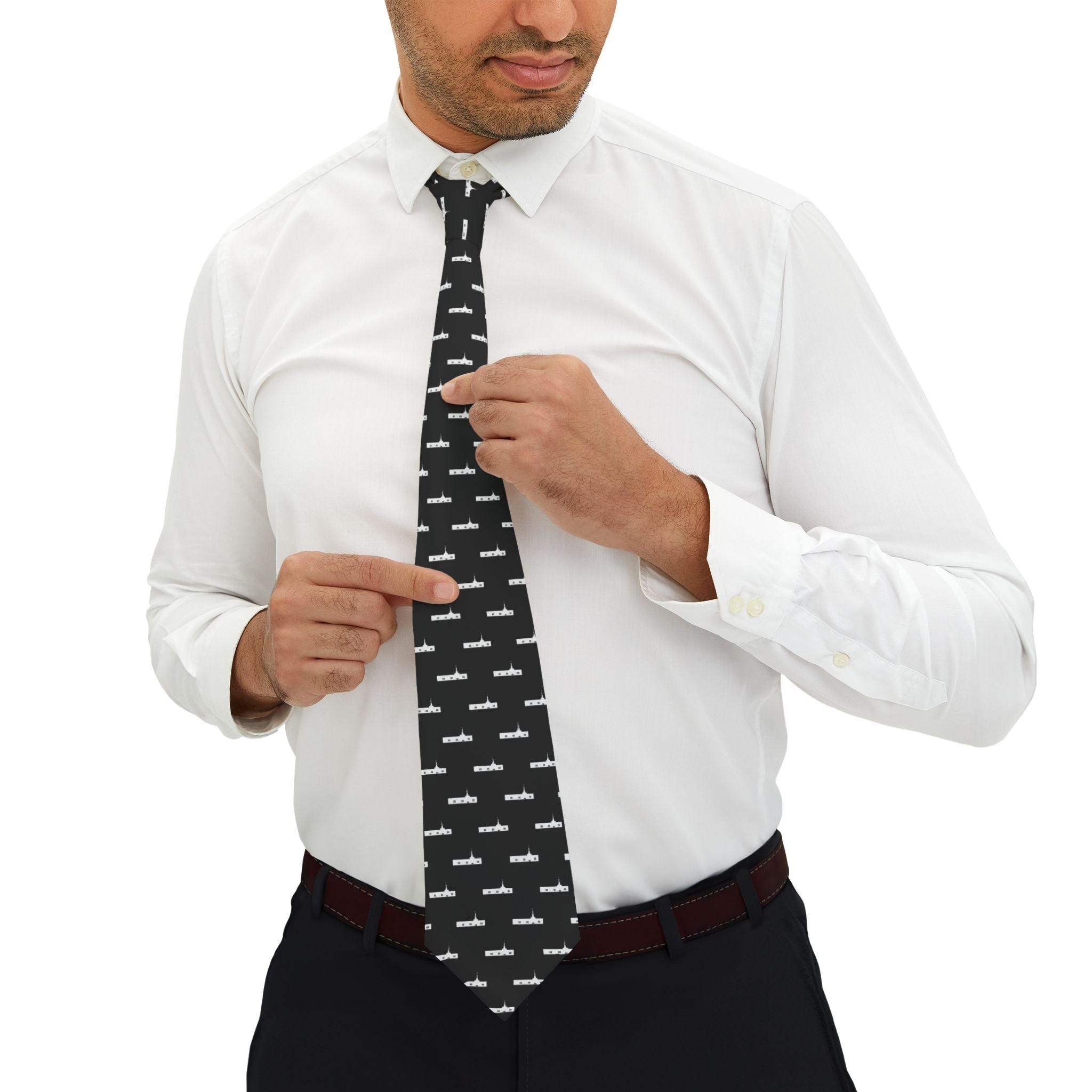 Medford Oregon Temple Patterned Necktie for Elders (Black)