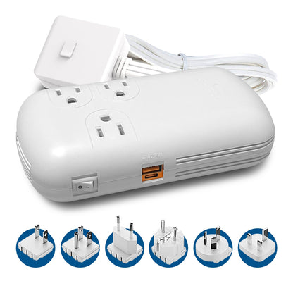 300W Step Down Converter – 3x USA Outlets & 1 USB-A + 1 USB-C PD 18W – AC 220-240V 50Hz to 110-120V 60Hz Travel Voltage & Frequency Converter - (PU-300-WS)