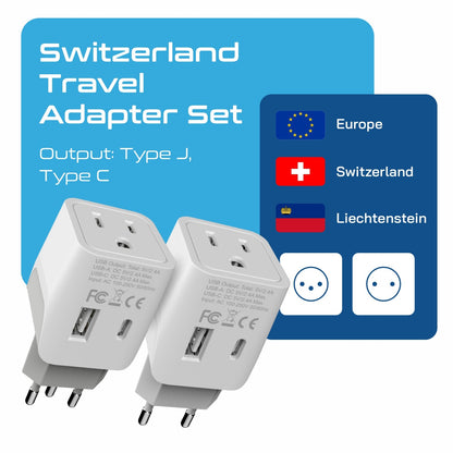 Switzerland Travel Adapter Plug Combo - Type J, C | USB-A + USB-C – Swiss Combo (CTU-9C-11A)