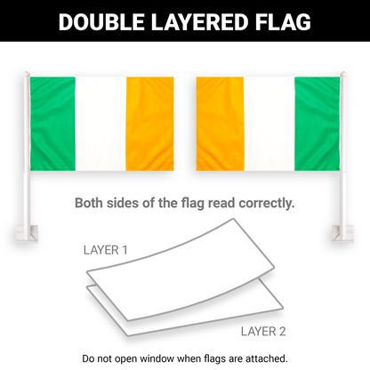 G128 2 Pack: Ireland Irish Car Flag | 11x17 In | Double LiteWeave Pro Series Double Sided Printed 150D Polyester | Flagpole Included | Perfect for Festival Celebrations, Parades