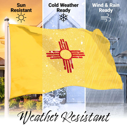 G128 New Mexico State Flag | 2.5x4 Ft | StormFlyer Series Embroidered 220GSM Spun Polyester | Embroidered Design, Indoor/Outdoor, Brass Grommets, Heavy Duty, All Weather