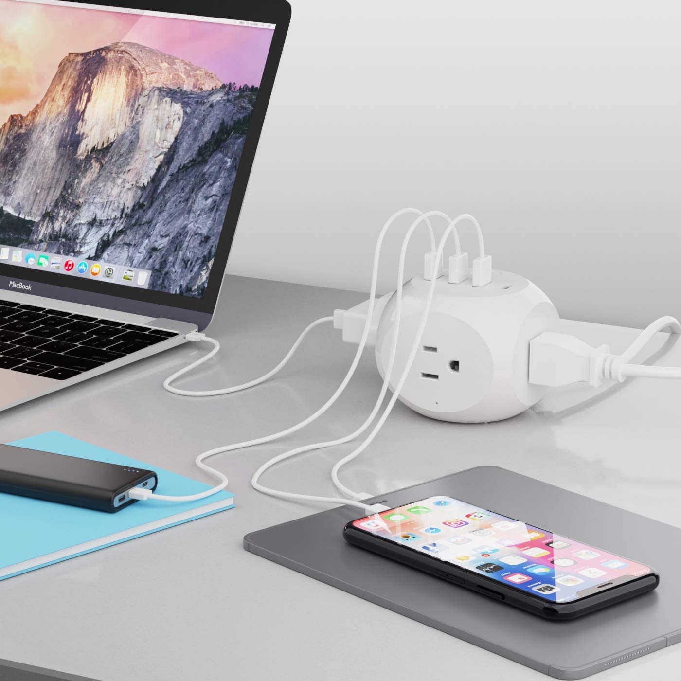 21W Power Strip - Small & Compact - Grounded Dual USB + USB-C - 3 USA Input (PS-3B4U-21W)