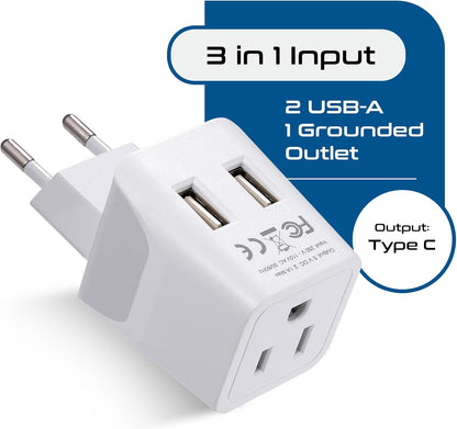 Switzerland Travel Adapter Plug Combo - Type J, C | Dual USB – Swiss Combo (CTU-9C-11A)