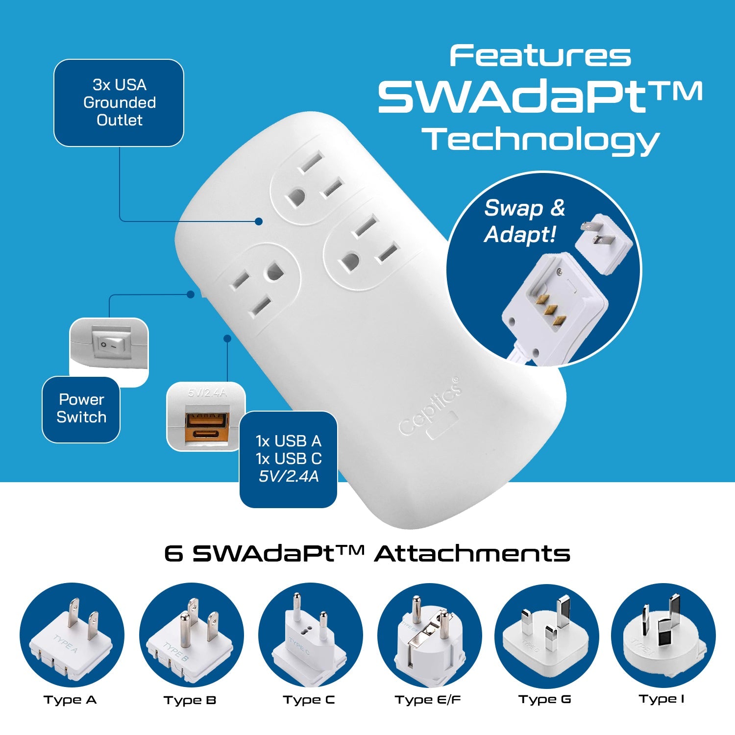 300W Step Down Converter – 3x USA Outlets & 1 USB-A + 1 USB-C PD 18W – AC 220-240V 50Hz to 110-120V 60Hz Travel Voltage & Frequency Converter - (PU-300-WS)