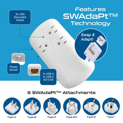 300W Step Down Converter – 3x USA Outlets & 1 USB-A + 1 USB-C PD 18W – AC 220-240V 50Hz to 110-120V 60Hz Travel Voltage & Frequency Converter - (PU-300-WS)